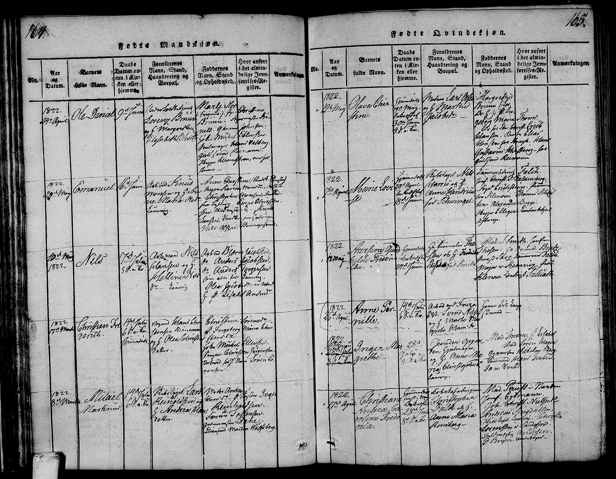 Larvik kirkebøker, AV/SAKO-A-352/F/Fa/L0001: Ministerialbok nr. I 1, 1814-1825, s. 164-165