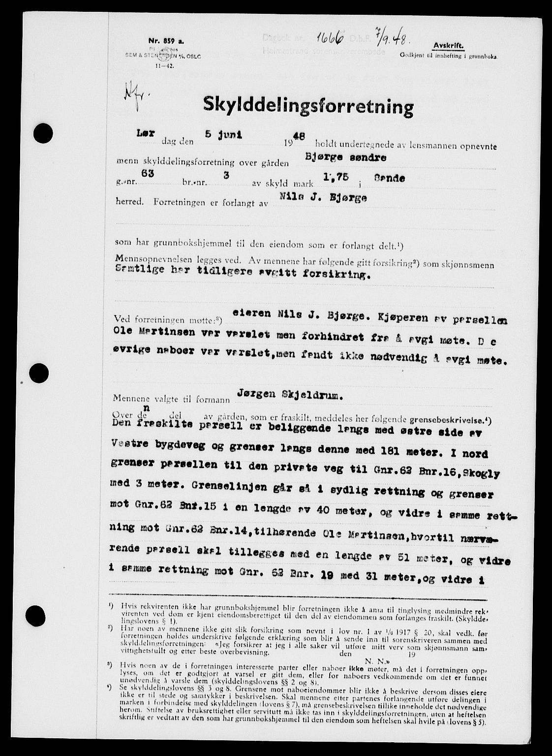 Holmestrand sorenskriveri, SAKO/A-67/G/Ga/Gaa/L0064: Pantebok nr. A-64, 1948-1948, Dagboknr: 1666/1948