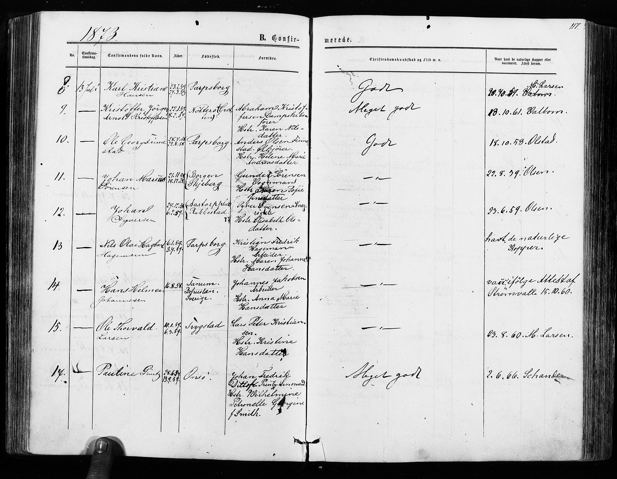 Sarpsborg prestekontor Kirkebøker, AV/SAO-A-2006/F/Fa/L0002: Ministerialbok nr. 2, 1869-1877, s. 117