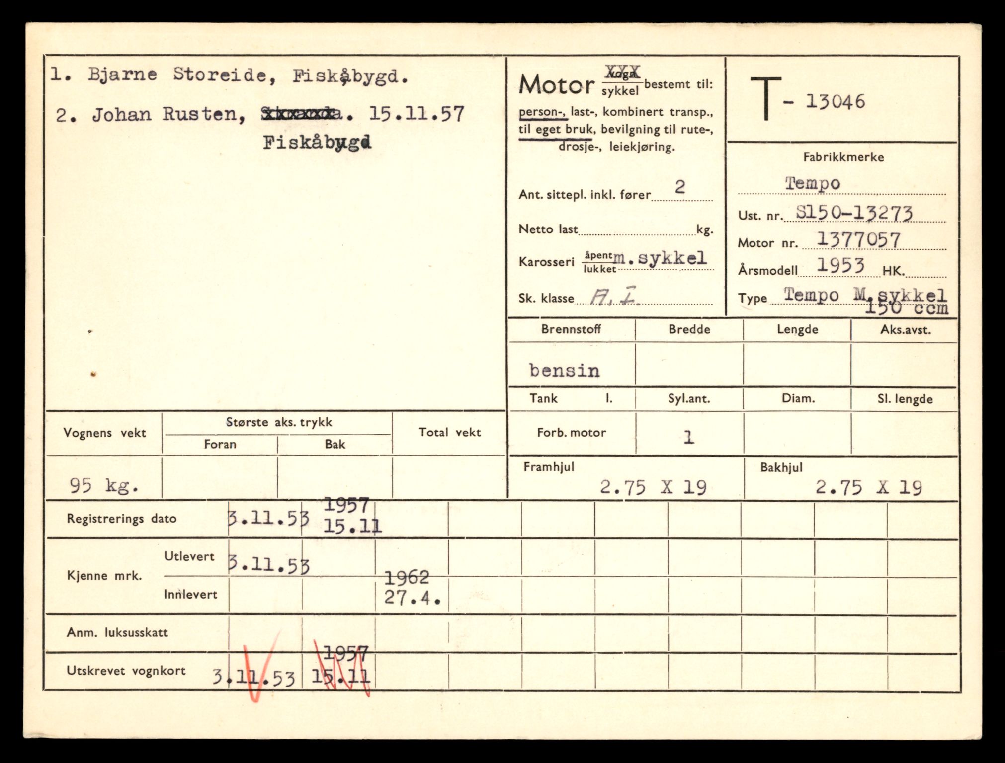 Møre og Romsdal vegkontor - Ålesund trafikkstasjon, AV/SAT-A-4099/F/Fe/L0037: Registreringskort for kjøretøy T 13031 - T 13179, 1927-1998, s. 371