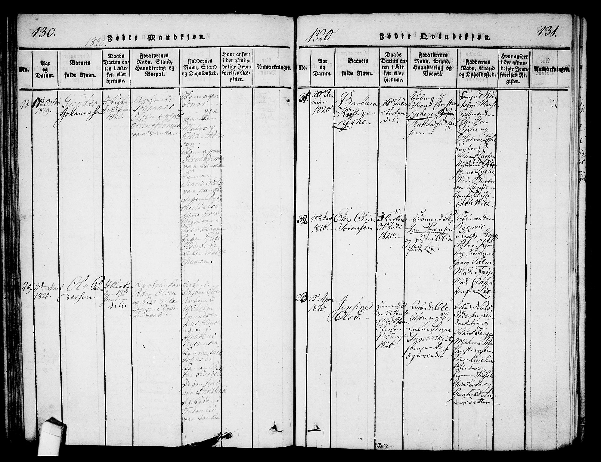 Halden prestekontor Kirkebøker, AV/SAO-A-10909/G/Ga/L0001: Klokkerbok nr. 1, 1815-1833, s. 130-131