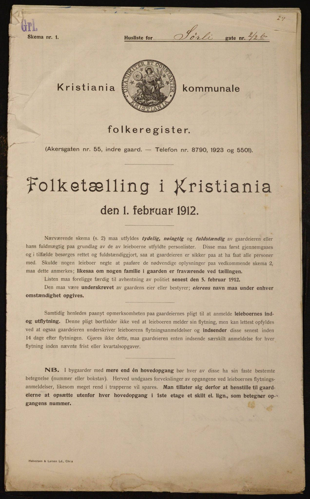 OBA, Kommunal folketelling 1.2.1912 for Kristiania, 1912, s. 106463