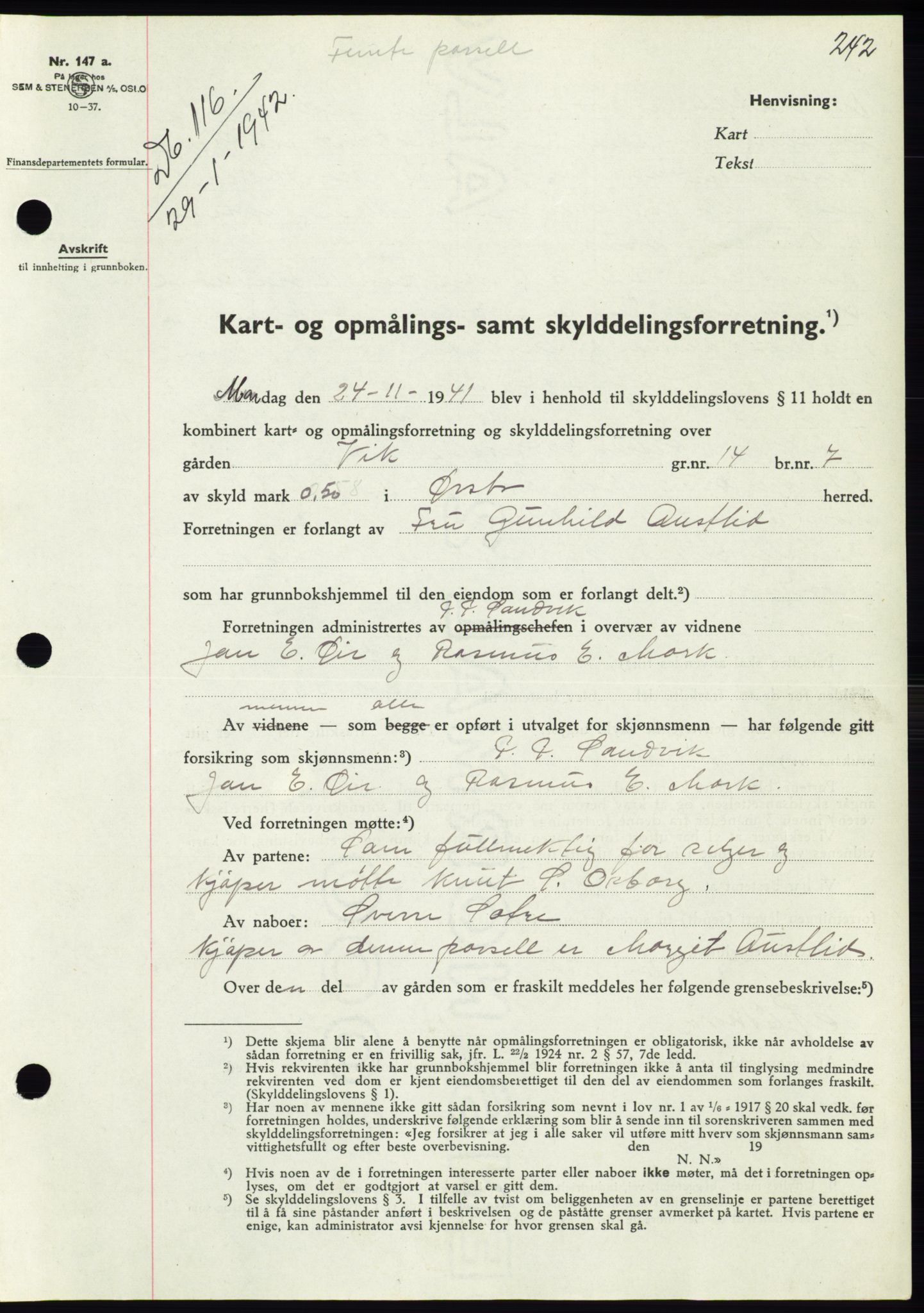 Søre Sunnmøre sorenskriveri, SAT/A-4122/1/2/2C/L0073: Pantebok nr. 67, 1941-1942, Dagboknr: 116/1942