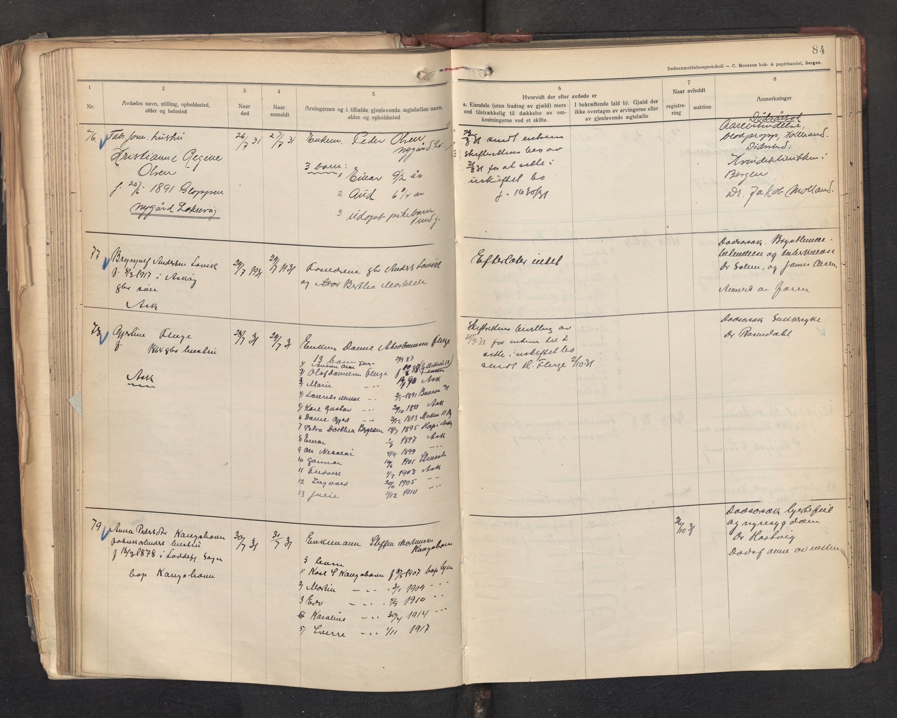 Lensmannen i Askøy, AV/SAB-A-31001/0006/L0003: Dødsfallprotokoll med register , 1928-1933, s. 84