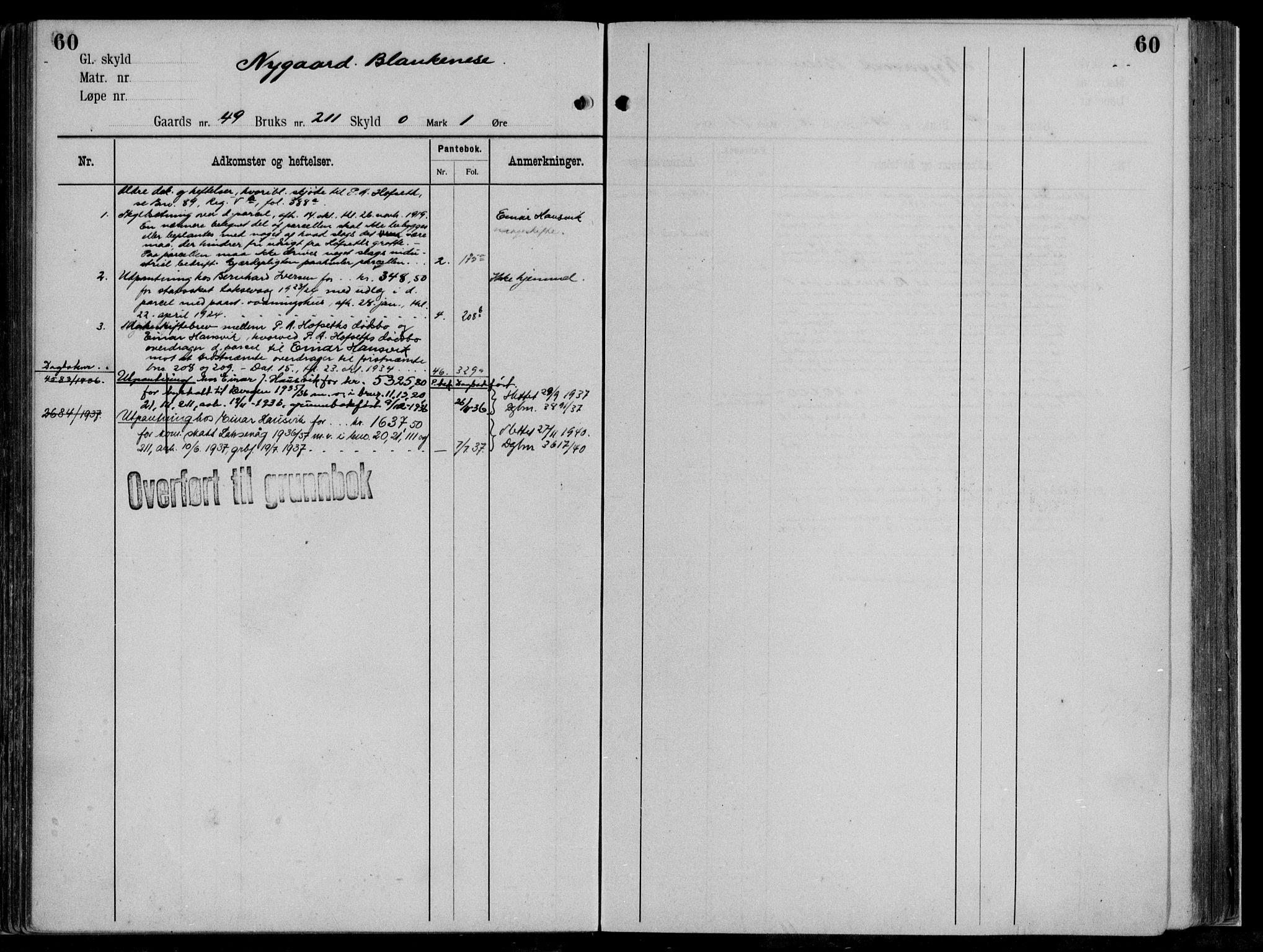 Midhordland sorenskriveri, AV/SAB-A-3001/1/G/Ga/Gab/L0111: Panteregister nr. II.A.b.111, s. 60