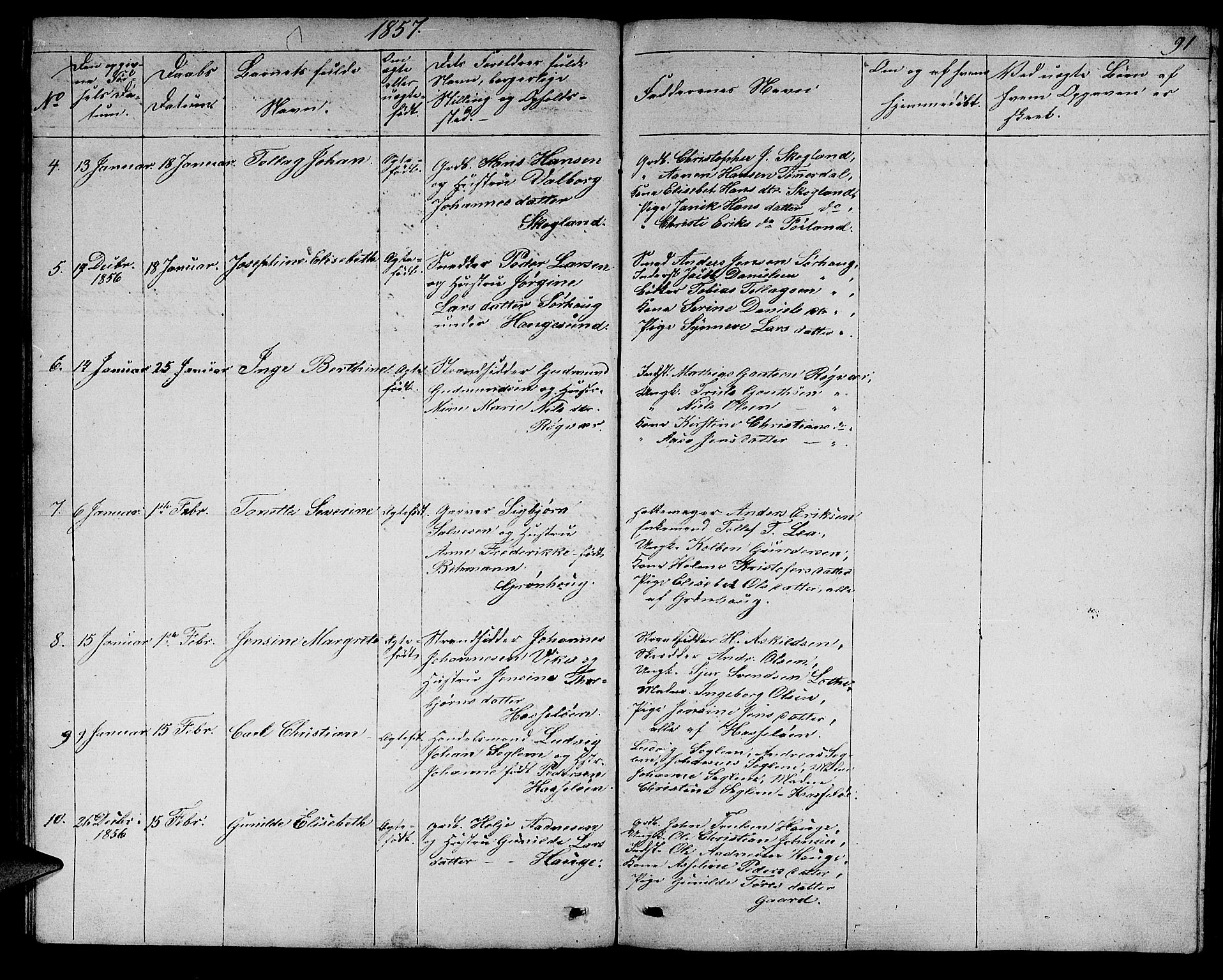 Torvastad sokneprestkontor, AV/SAST-A -101857/H/Ha/Hab/L0004: Klokkerbok nr. B 4, 1850-1864, s. 91