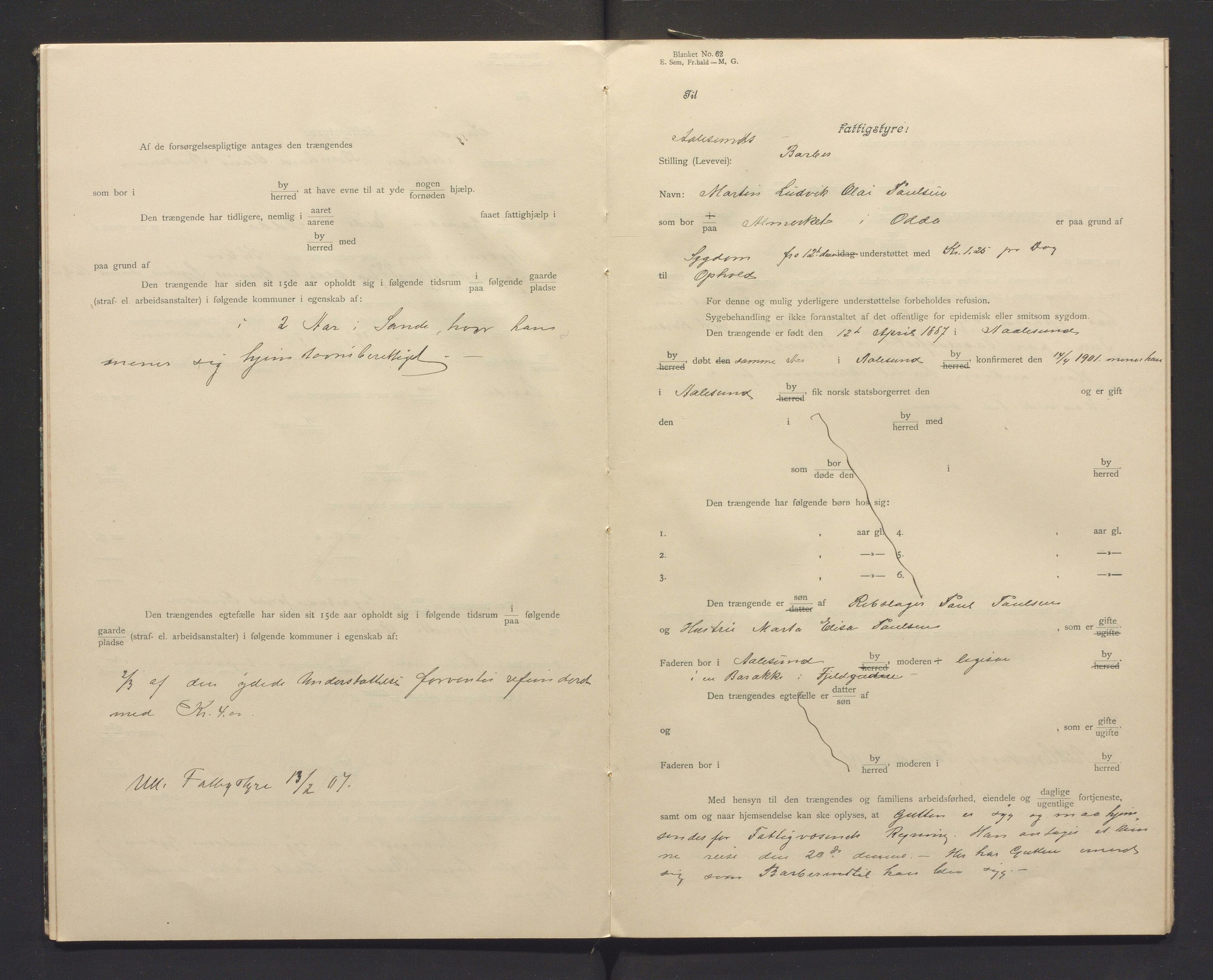 Ullensvang herad. Fattigkommisjonen, IKAH/1231b-311/I/Ia/L0001: Protokoll over heimstavnsforklaringar, 1903-1913