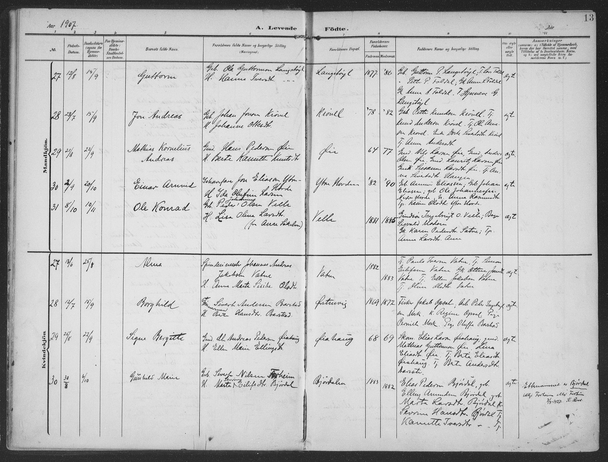 Ministerialprotokoller, klokkerbøker og fødselsregistre - Møre og Romsdal, AV/SAT-A-1454/513/L0178: Ministerialbok nr. 513A05, 1906-1919, s. 13