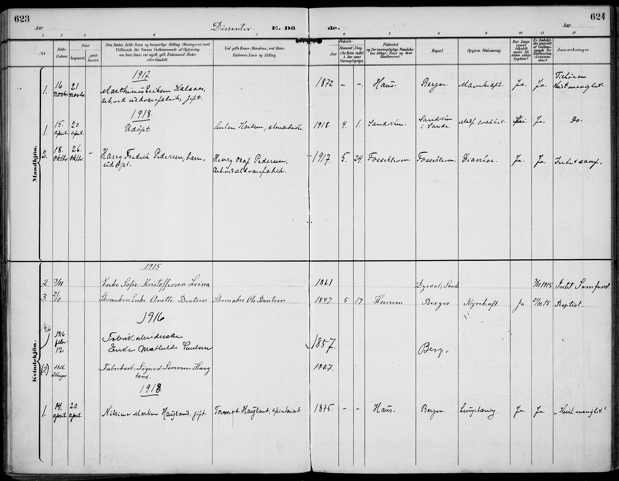 Strømm kirkebøker, AV/SAKO-A-322/F/Fa/L0005: Ministerialbok nr. I 5, 1898-1919, s. 623-624