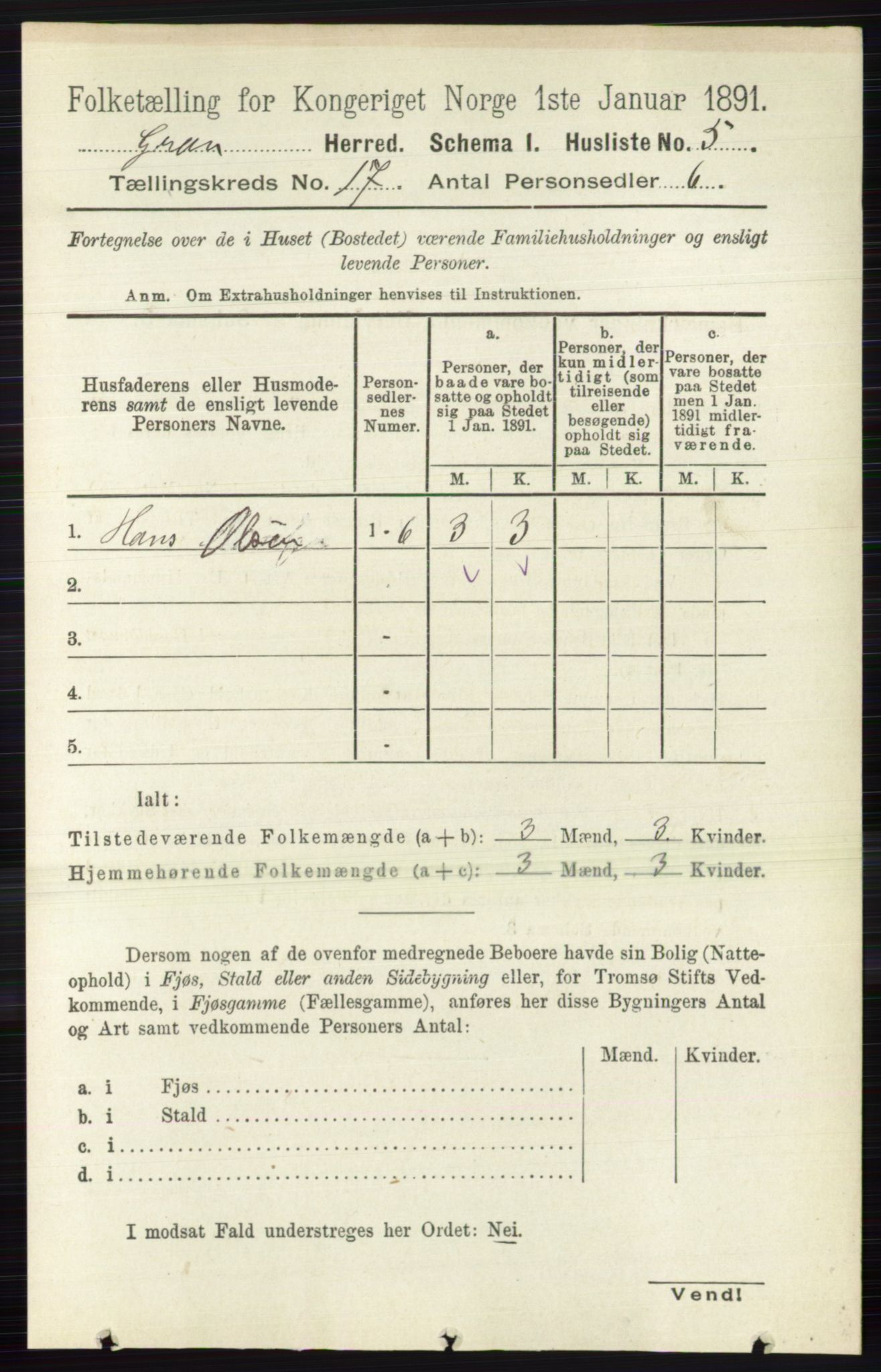 RA, Folketelling 1891 for 0534 Gran herred, 1891, s. 8607