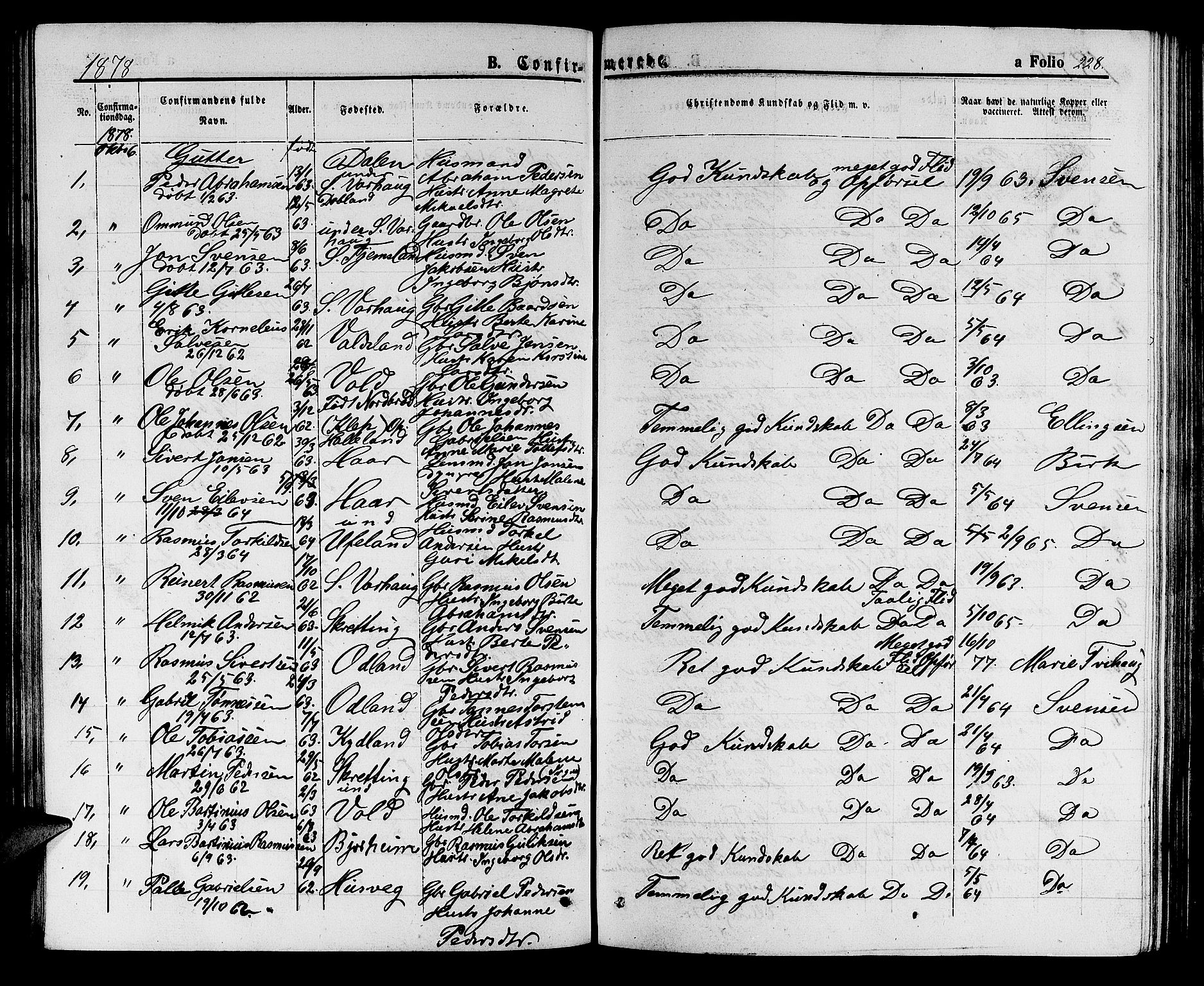 Hå sokneprestkontor, AV/SAST-A-101801/001/30BB/L0002: Klokkerbok nr. B 2, 1854-1883, s. 228