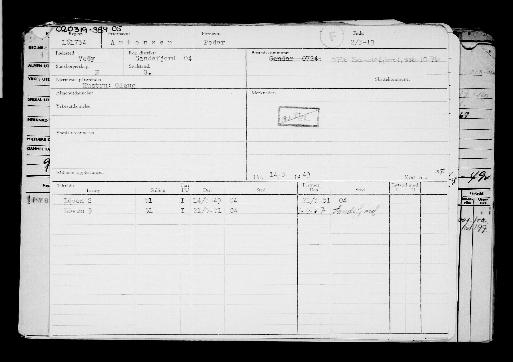 Direktoratet for sjømenn, AV/RA-S-3545/G/Gb/L0166: Hovedkort, 1919, s. 617