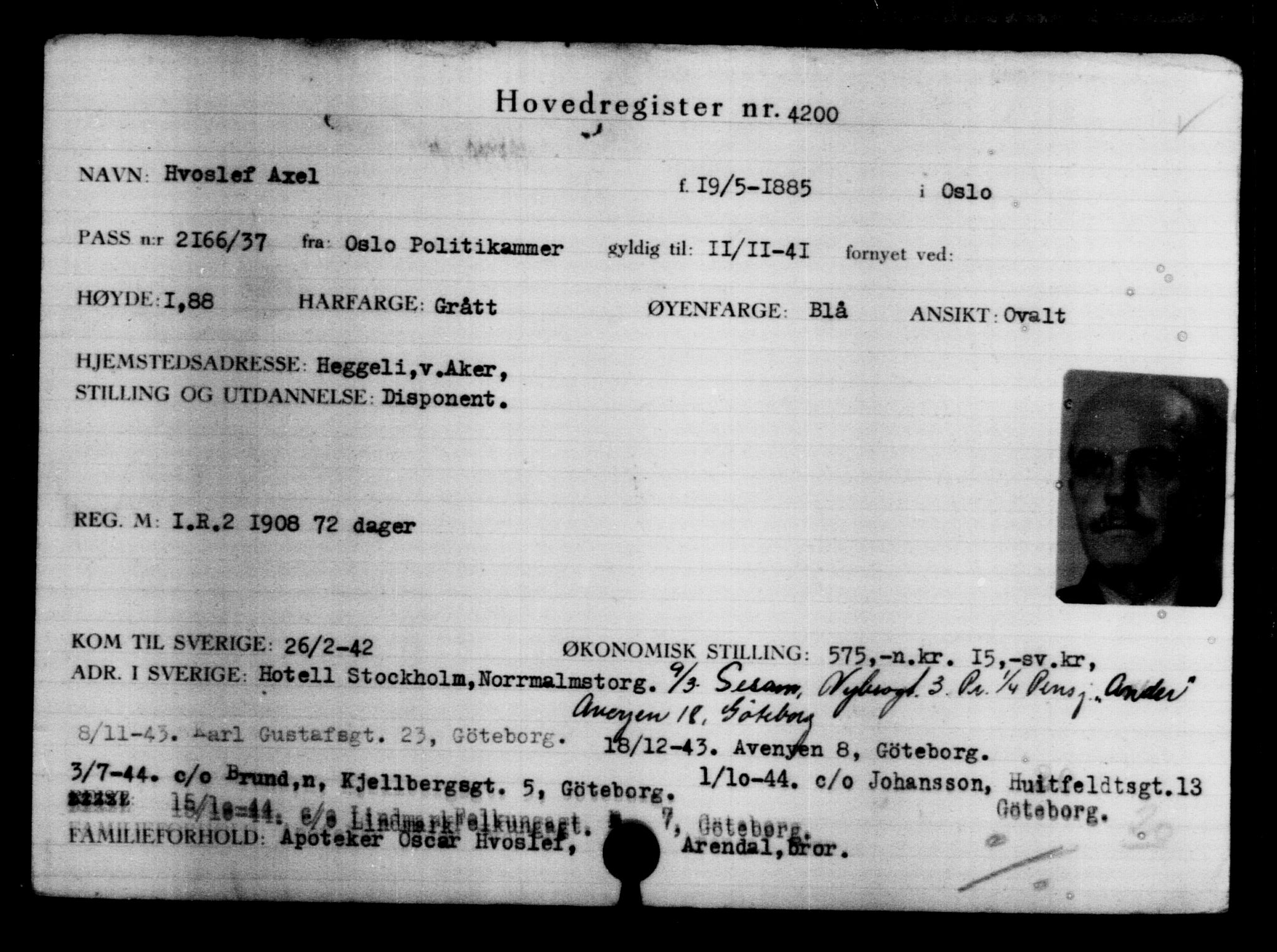 Utenriksstasjonene, Legasjonen i Stockholm, Flyktningkontoret, AV/RA-S-6753/V/Va/L0004: Kjesäterkartoteket, flyktning nr. 3496-6610, 1940-1945, s. 854
