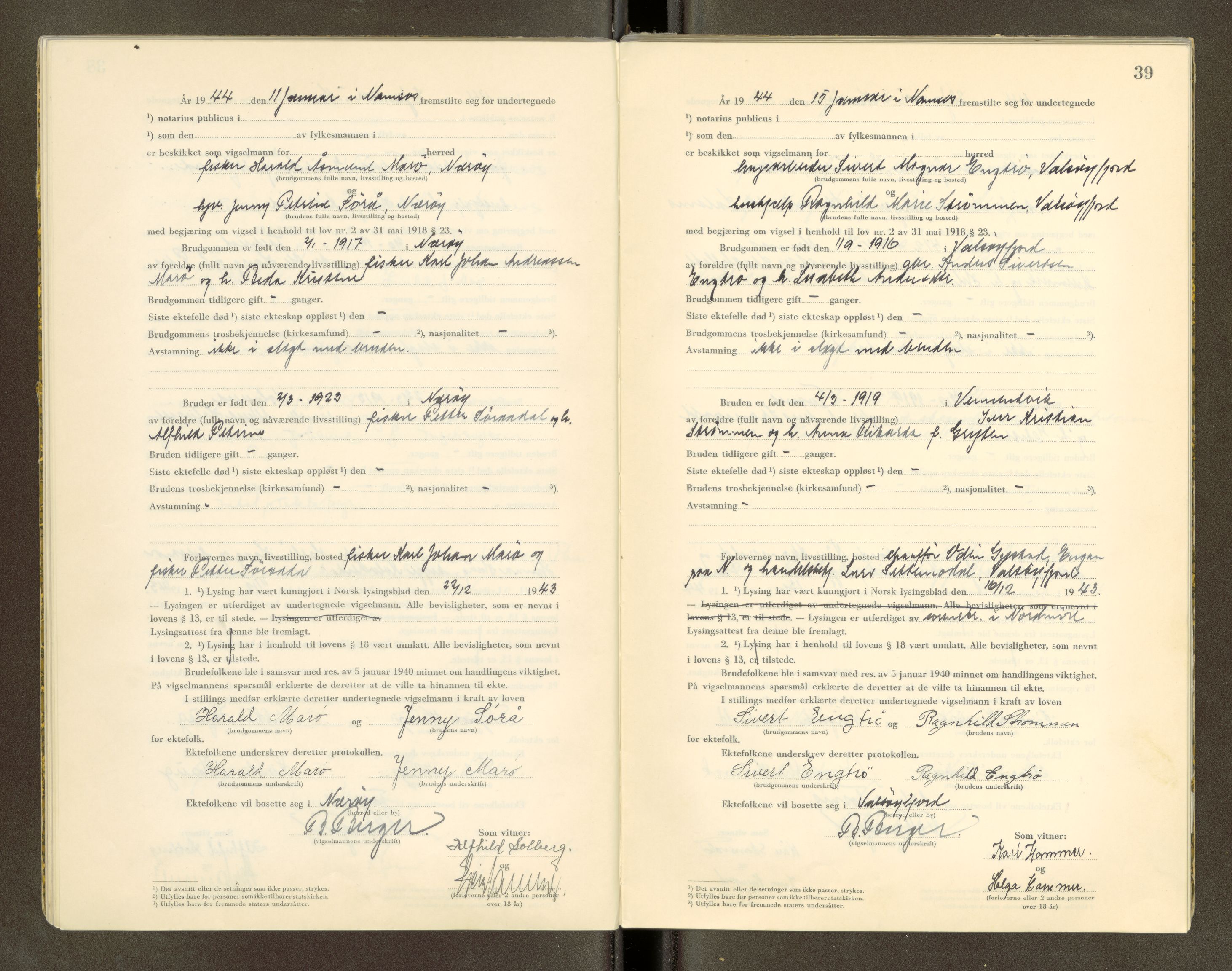Namdal sorenskriveri, SAT/A-4133/1/6/6D/L0001: Vigselbøker, 1940-1948, s. 39