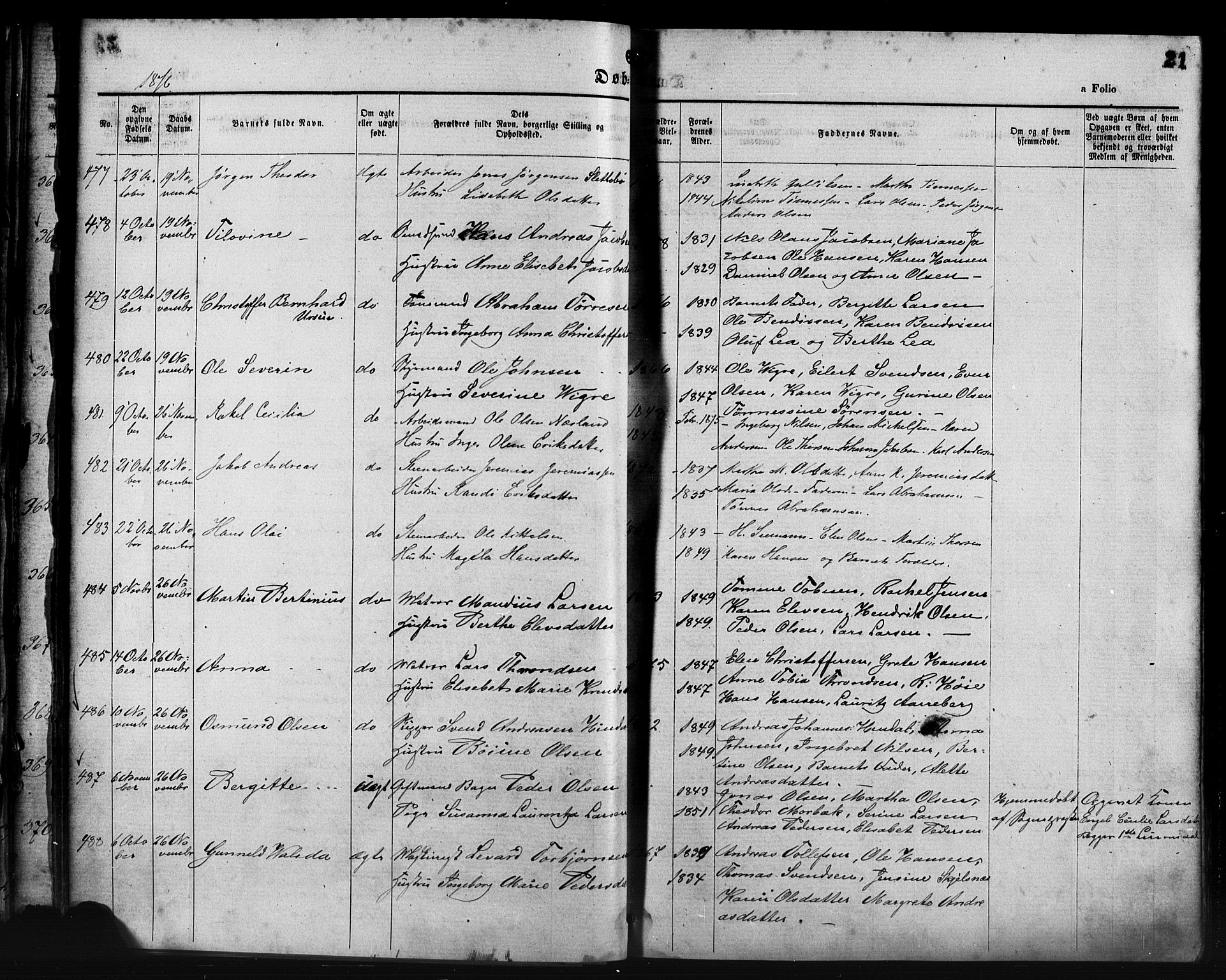 St. Petri sokneprestkontor, AV/SAST-A-101813/001/30/30BA/L0014: Ministerialbok nr. A 14, 1876-1879, s. 21