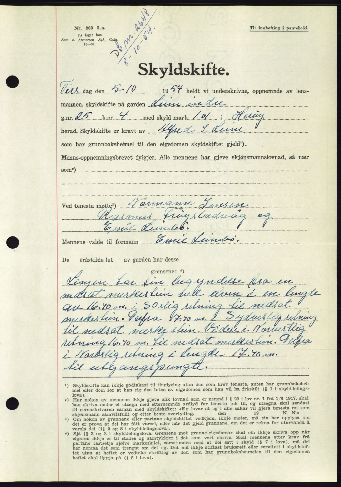 Søre Sunnmøre sorenskriveri, AV/SAT-A-4122/1/2/2C/L0099: Pantebok nr. 25A, 1954-1954, Dagboknr: 2648/1954