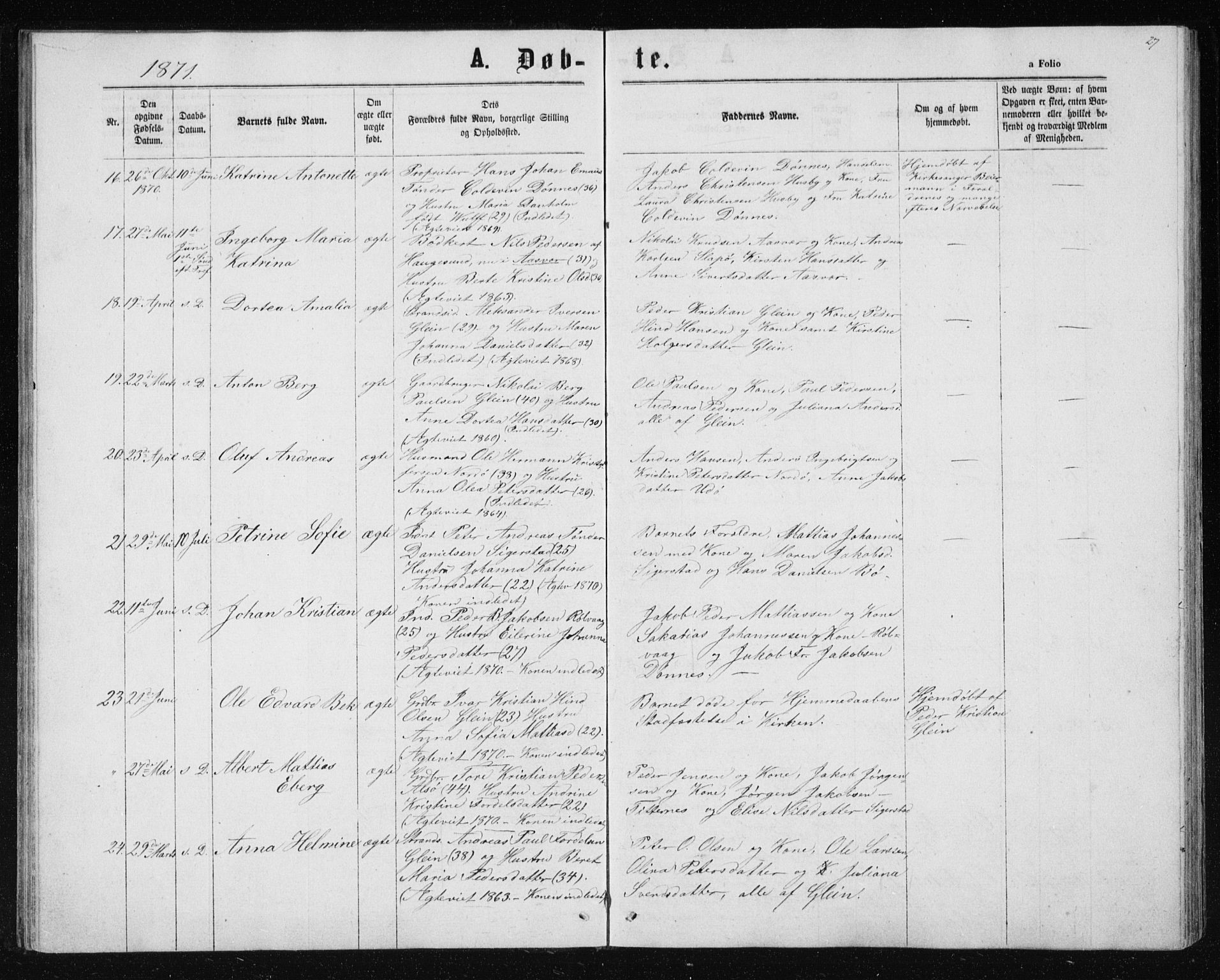 Ministerialprotokoller, klokkerbøker og fødselsregistre - Nordland, AV/SAT-A-1459/835/L0531: Klokkerbok nr. 835C03, 1865-1877, s. 27