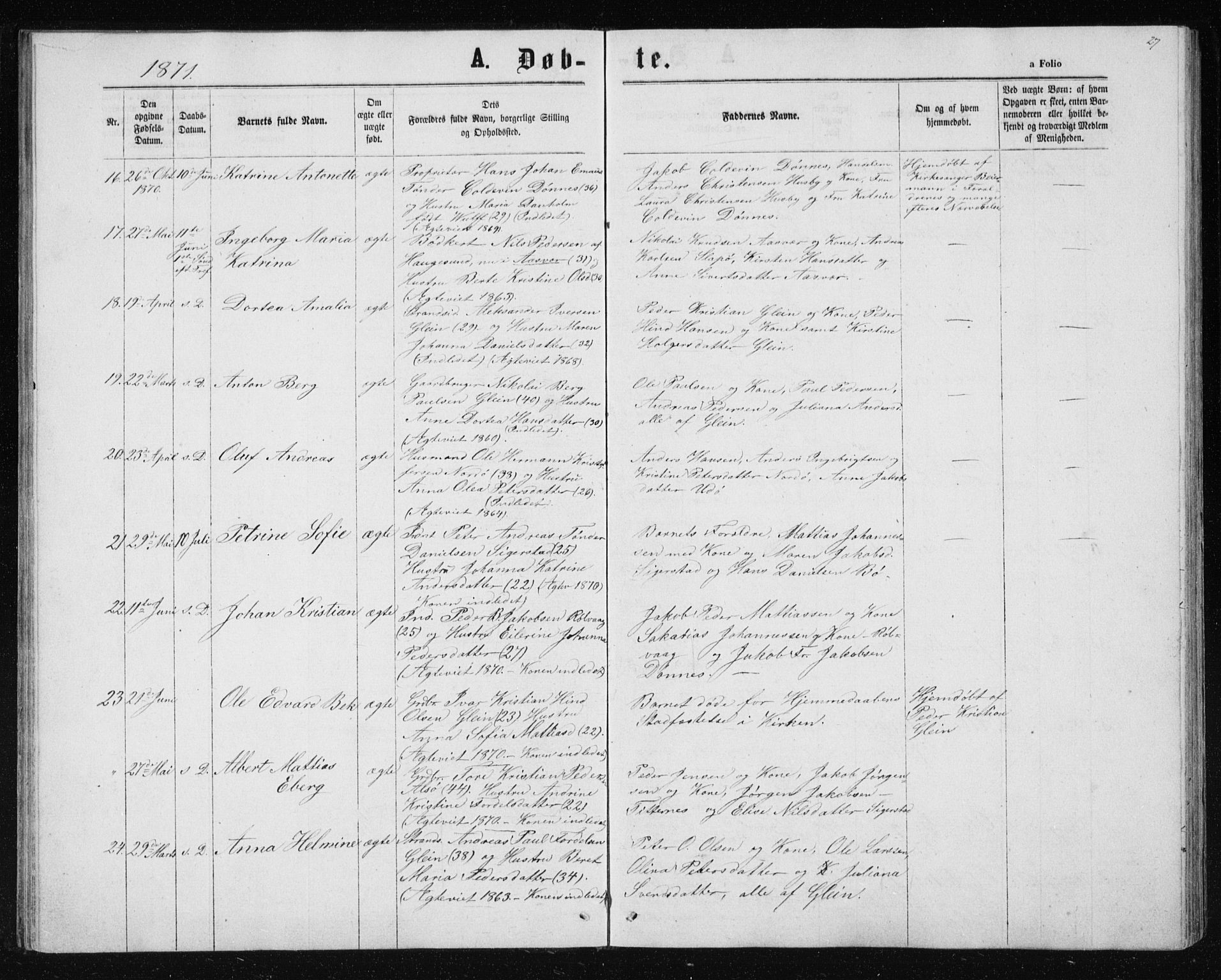 Ministerialprotokoller, klokkerbøker og fødselsregistre - Nordland, SAT/A-1459/835/L0531: Klokkerbok nr. 835C03, 1865-1877, s. 27