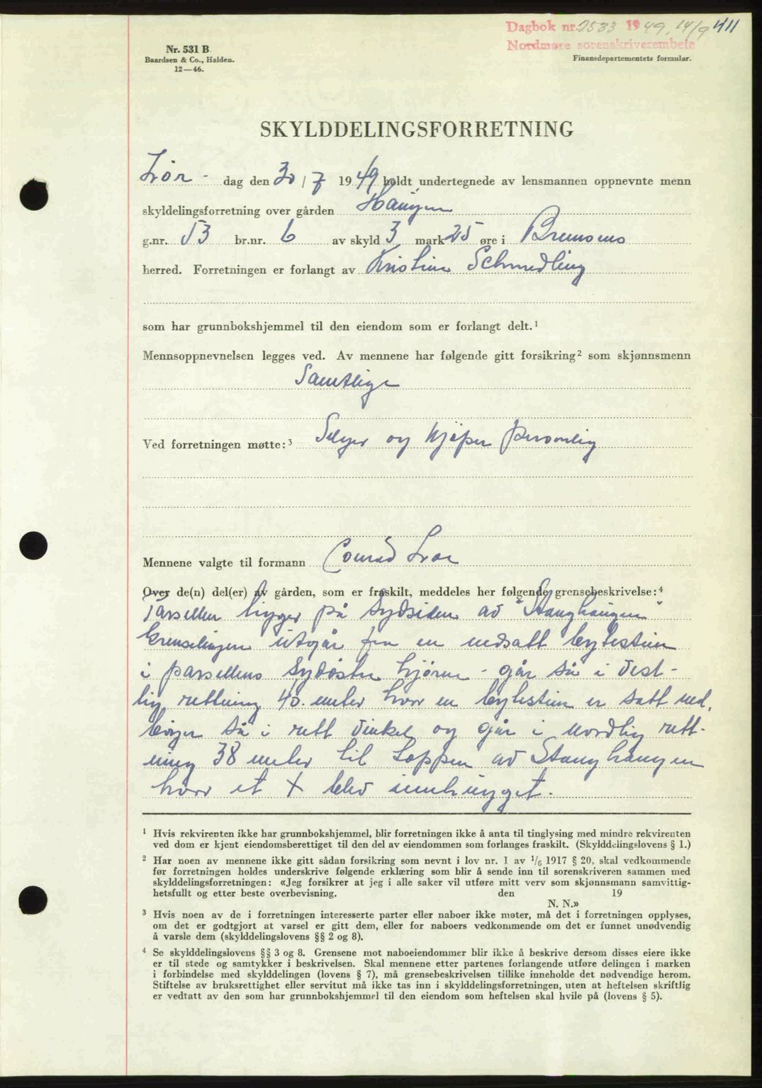 Nordmøre sorenskriveri, AV/SAT-A-4132/1/2/2Ca: Pantebok nr. A112, 1949-1949, Dagboknr: 2533/1949