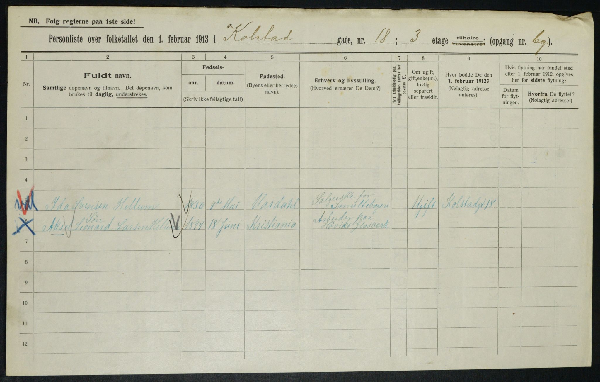 OBA, Kommunal folketelling 1.2.1913 for Kristiania, 1913, s. 52150