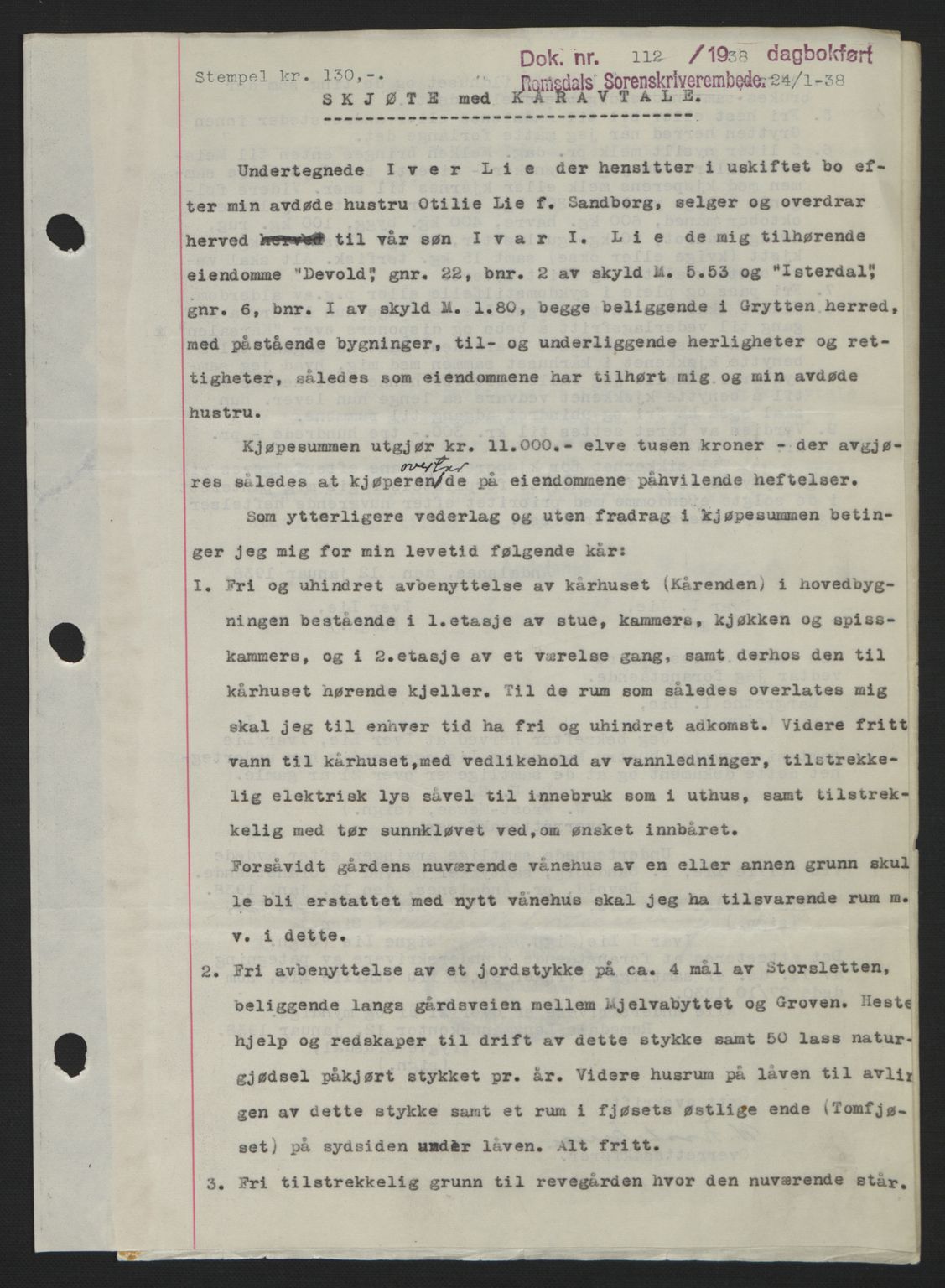 Romsdal sorenskriveri, SAT/A-4149/1/2/2C: Pantebok nr. A4, 1937-1938, Dagboknr: 112/1938