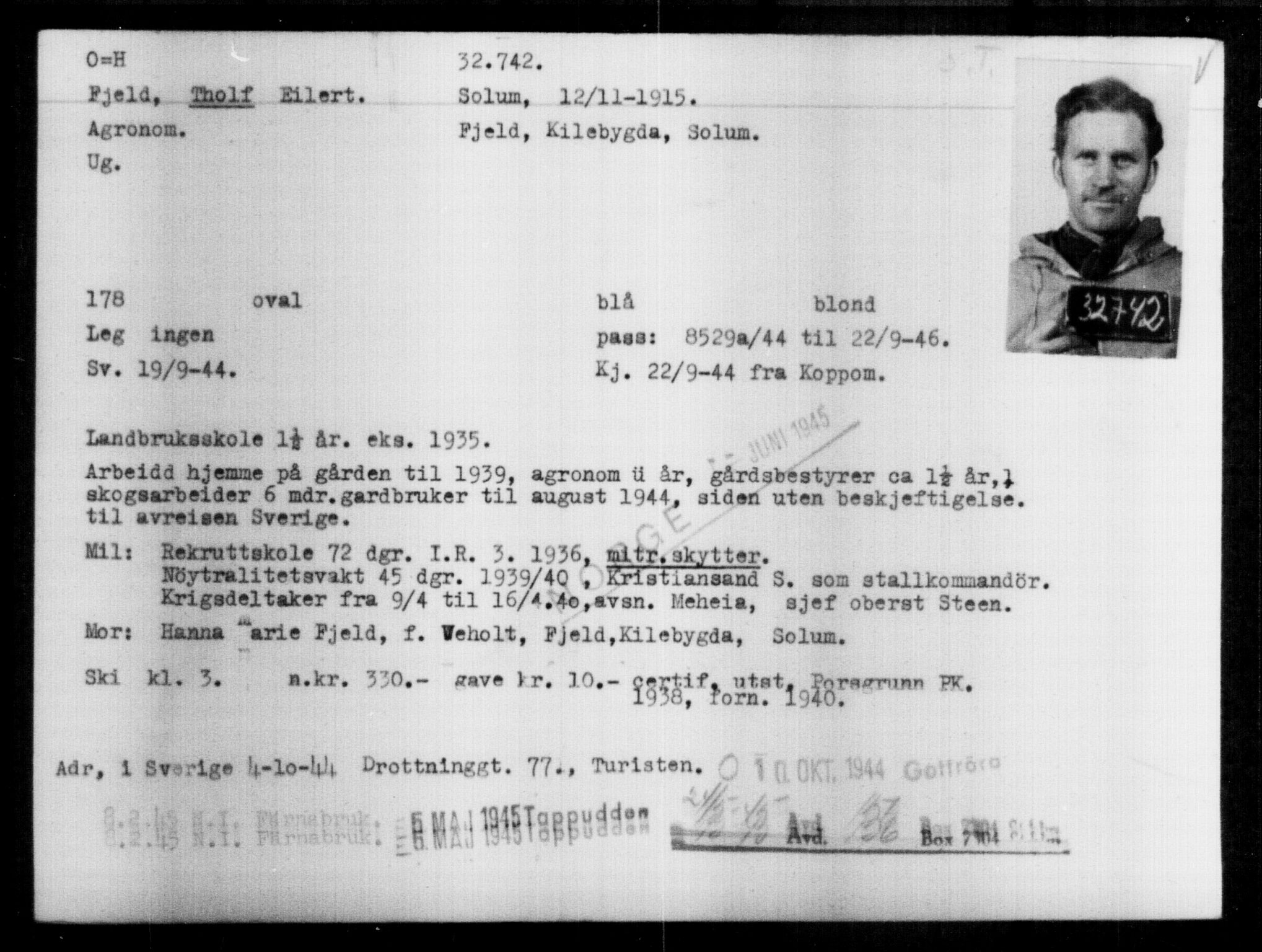 Utenriksstasjonene, Legasjonen i Stockholm, Flyktningkontoret, AV/RA-S-6753/V/Va/L0013: Kjesäterkartoteket, flyktninger med registreringsnr. 31500-34731, 1940-1945, s. 1305