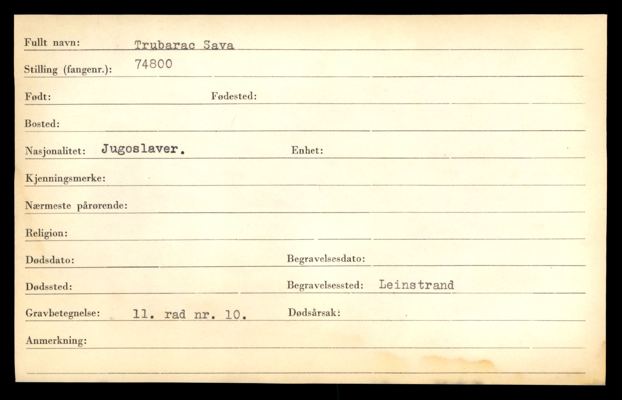 Distriktskontoret for krigsgraver, AV/SAT-A-5030/E/L0005: Kasett/kartotek over falne Britiske og tyske solater, samt andre nasjoners krigsgraver, 1945, s. 1869