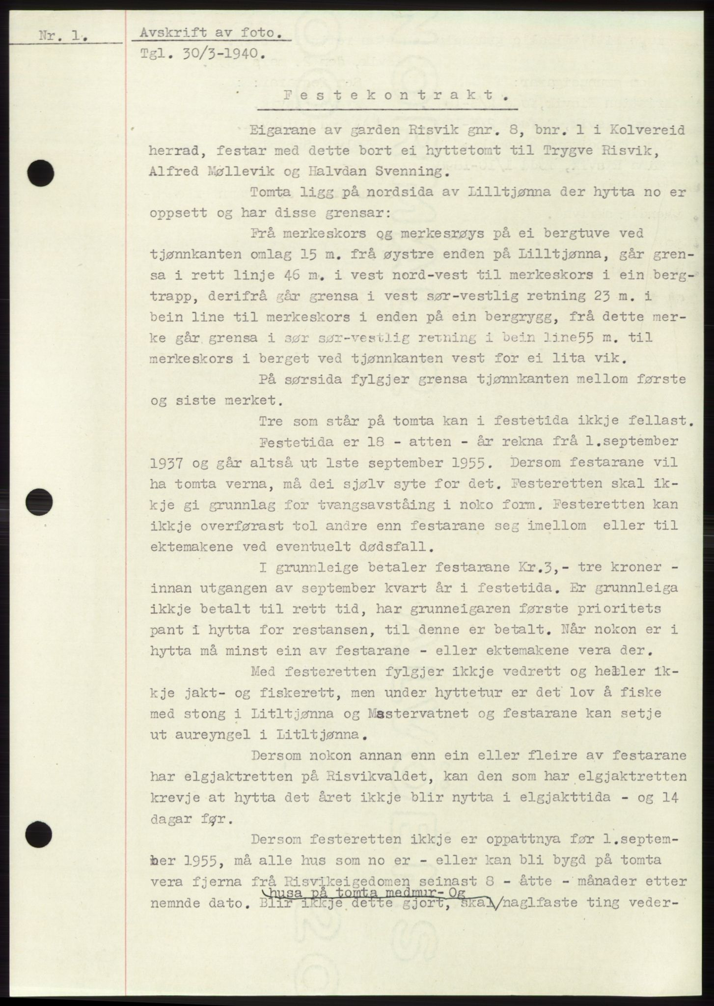 Namdal sorenskriveri, SAT/A-4133/1/2/2C: Pantebok nr. -, 1940-1941, Tingl.dato: 30.03.1940