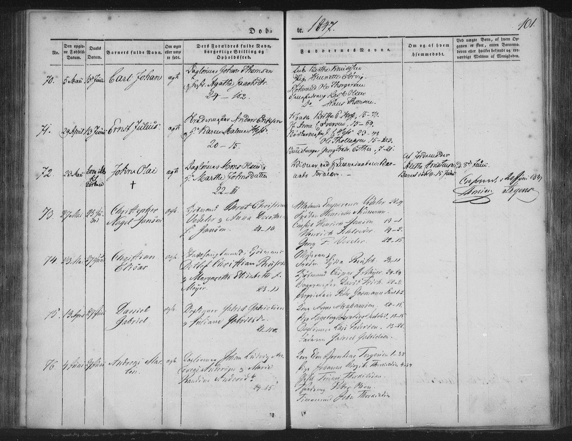 Korskirken sokneprestembete, SAB/A-76101/H/Haa/L0016: Ministerialbok nr. B 2, 1841-1851, s. 101