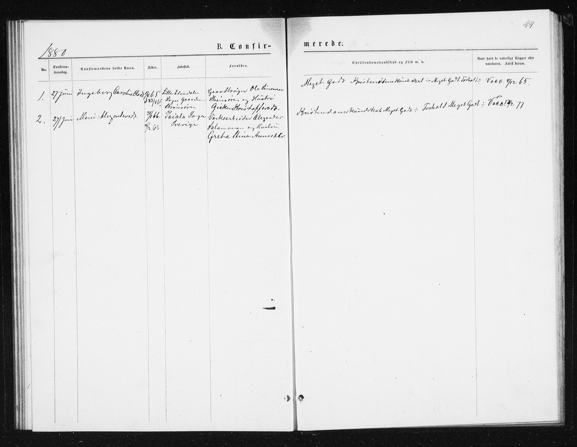 Berg sokneprestkontor, AV/SATØ-S-1318/G/Ga/Gab/L0016klokker: Klokkerbok nr. 16, 1877-1880, s. 44