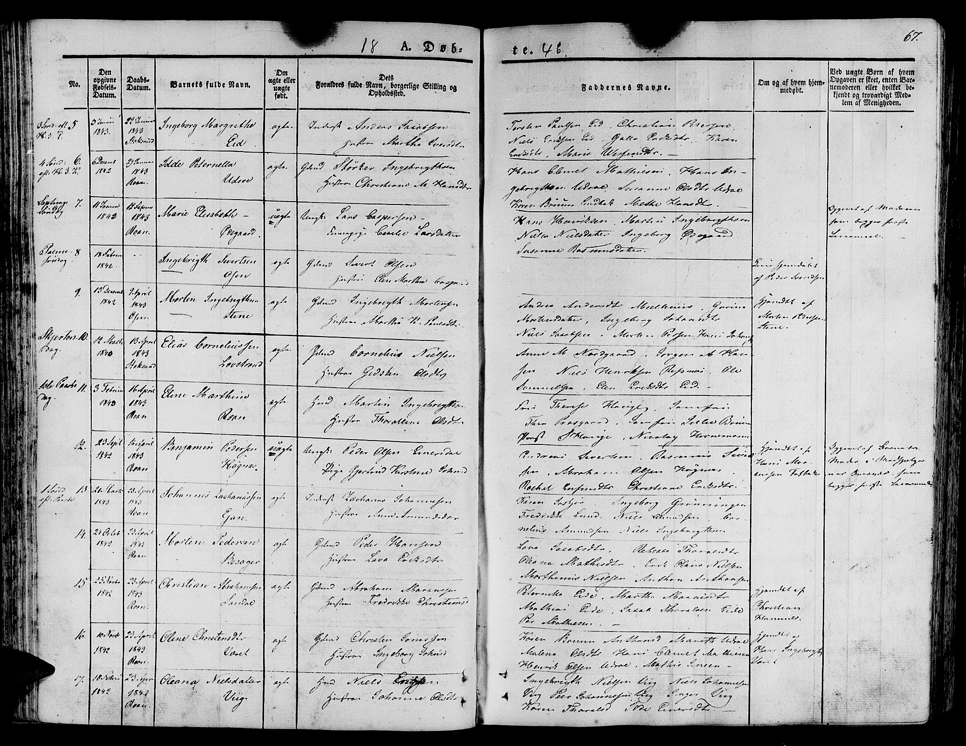 Ministerialprotokoller, klokkerbøker og fødselsregistre - Sør-Trøndelag, AV/SAT-A-1456/657/L0703: Ministerialbok nr. 657A04, 1831-1846, s. 67