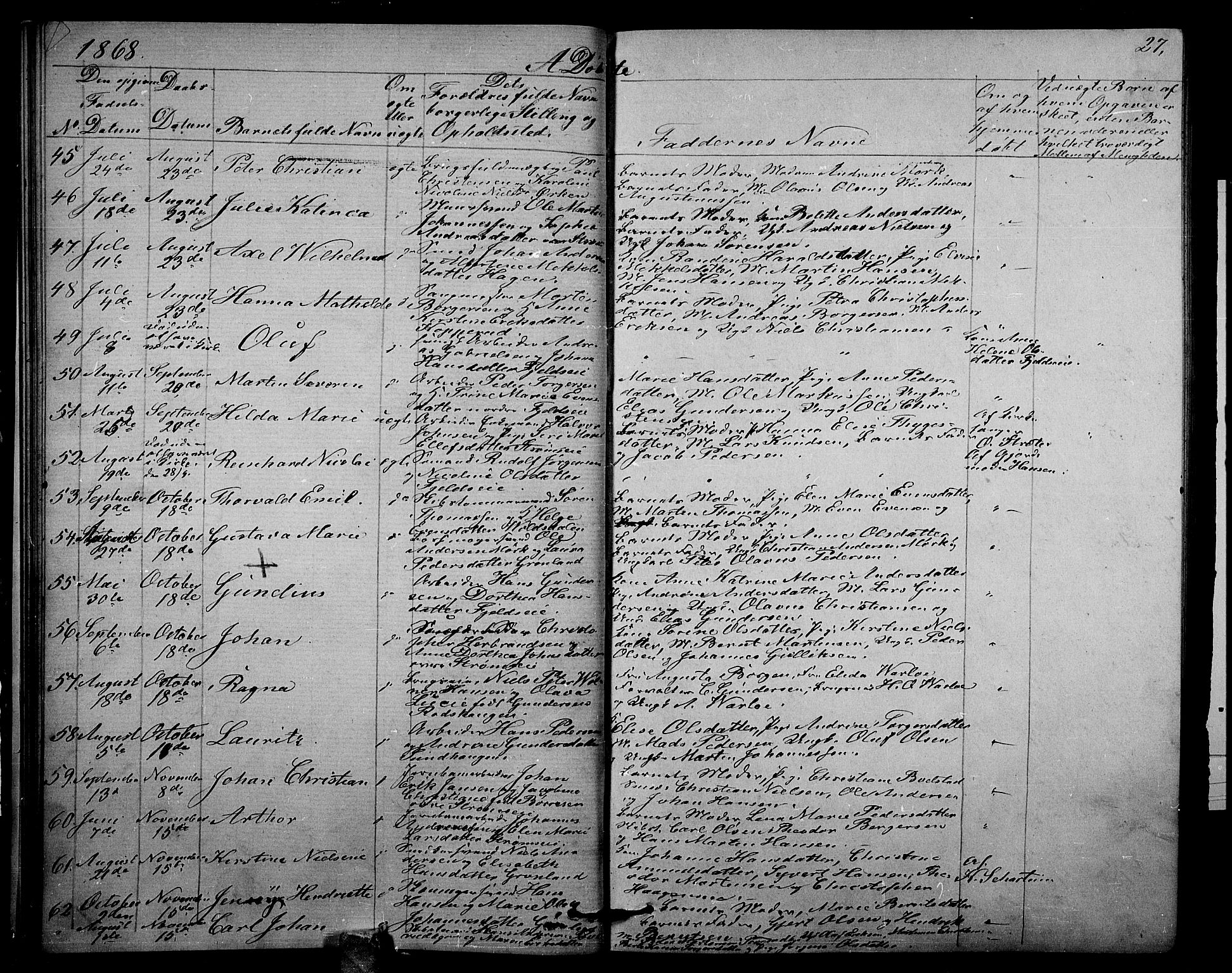Strømsgodset kirkebøker, AV/SAKO-A-324/G/Ga/L0001: Klokkerbok nr. 1, 1860-1884, s. 27