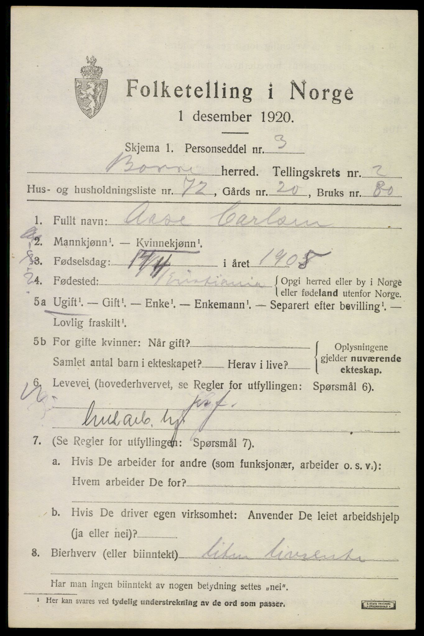 SAKO, Folketelling 1920 for 0717 Borre herred, 1920, s. 4992