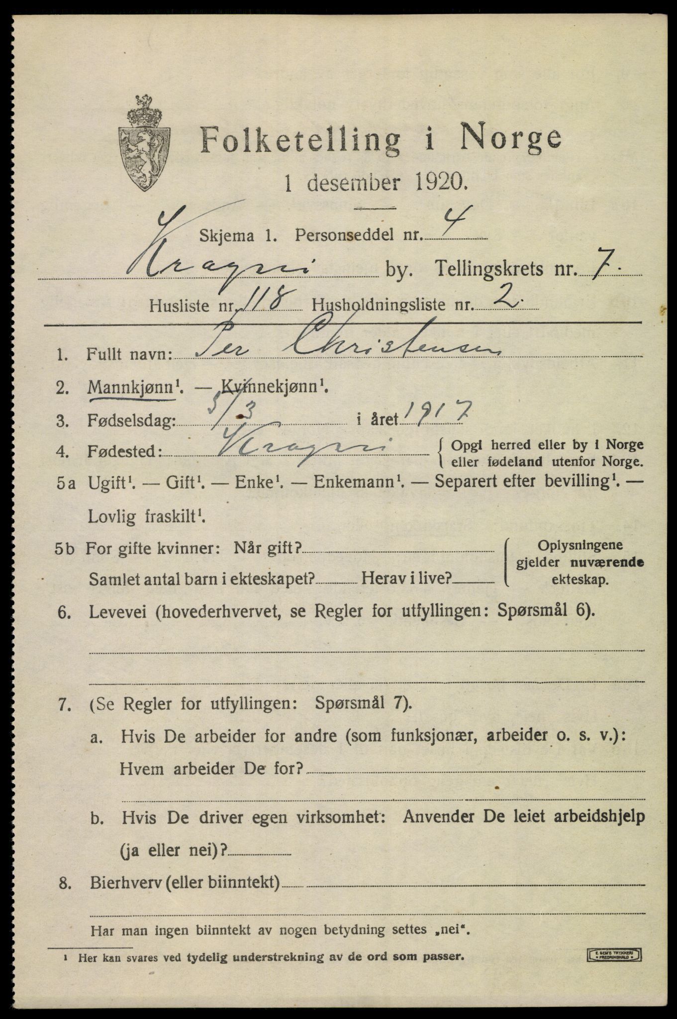 SAKO, Folketelling 1920 for 0801 Kragerø kjøpstad, 1920, s. 11055