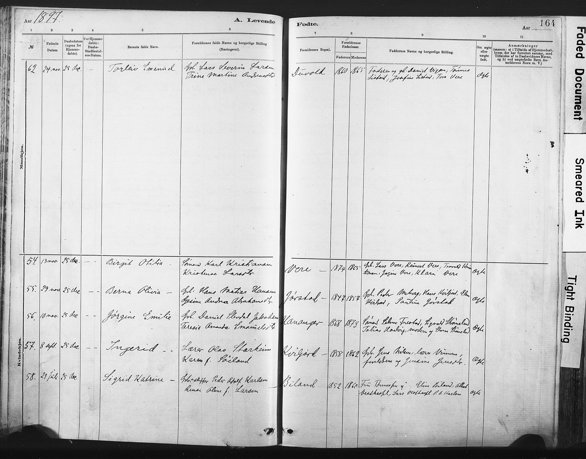 Lista sokneprestkontor, SAK/1111-0027/F/Fa/L0012: Ministerialbok nr. A 12, 1879-1903, s. 164
