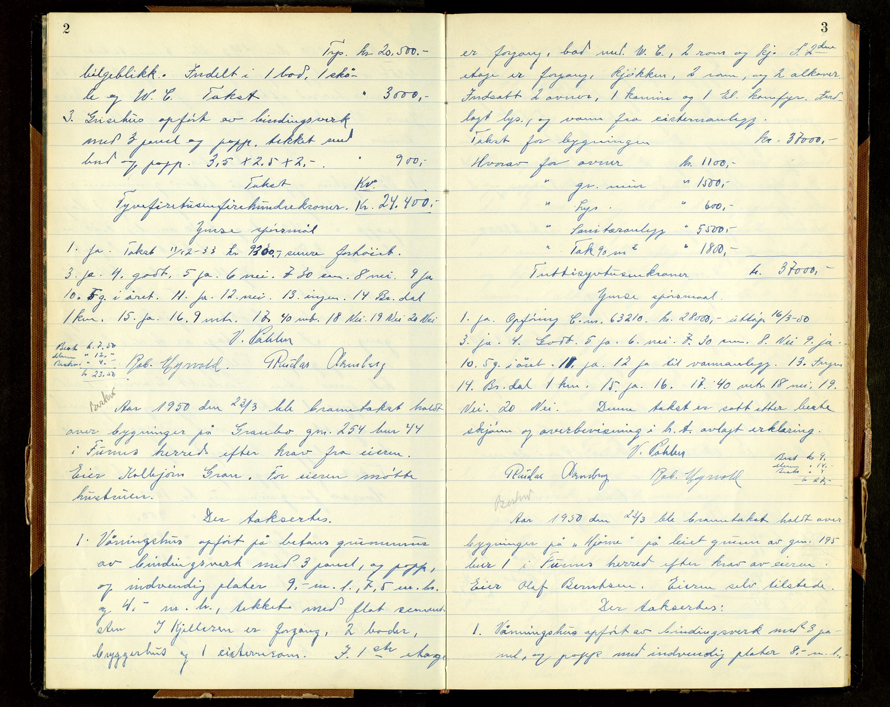 Norges Brannkasse, Furnes, AV/SAH-NBRANF-004/F/L0005: Branntakstprotokoll, 1950-1958, s. 2-3