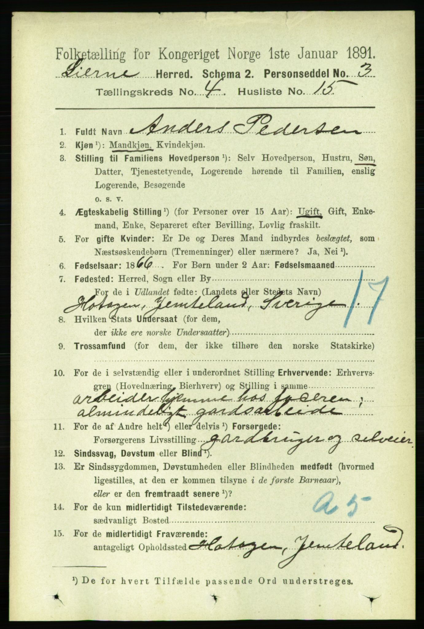 RA, Folketelling 1891 for 1737 Lierne herred, 1891, s. 1126