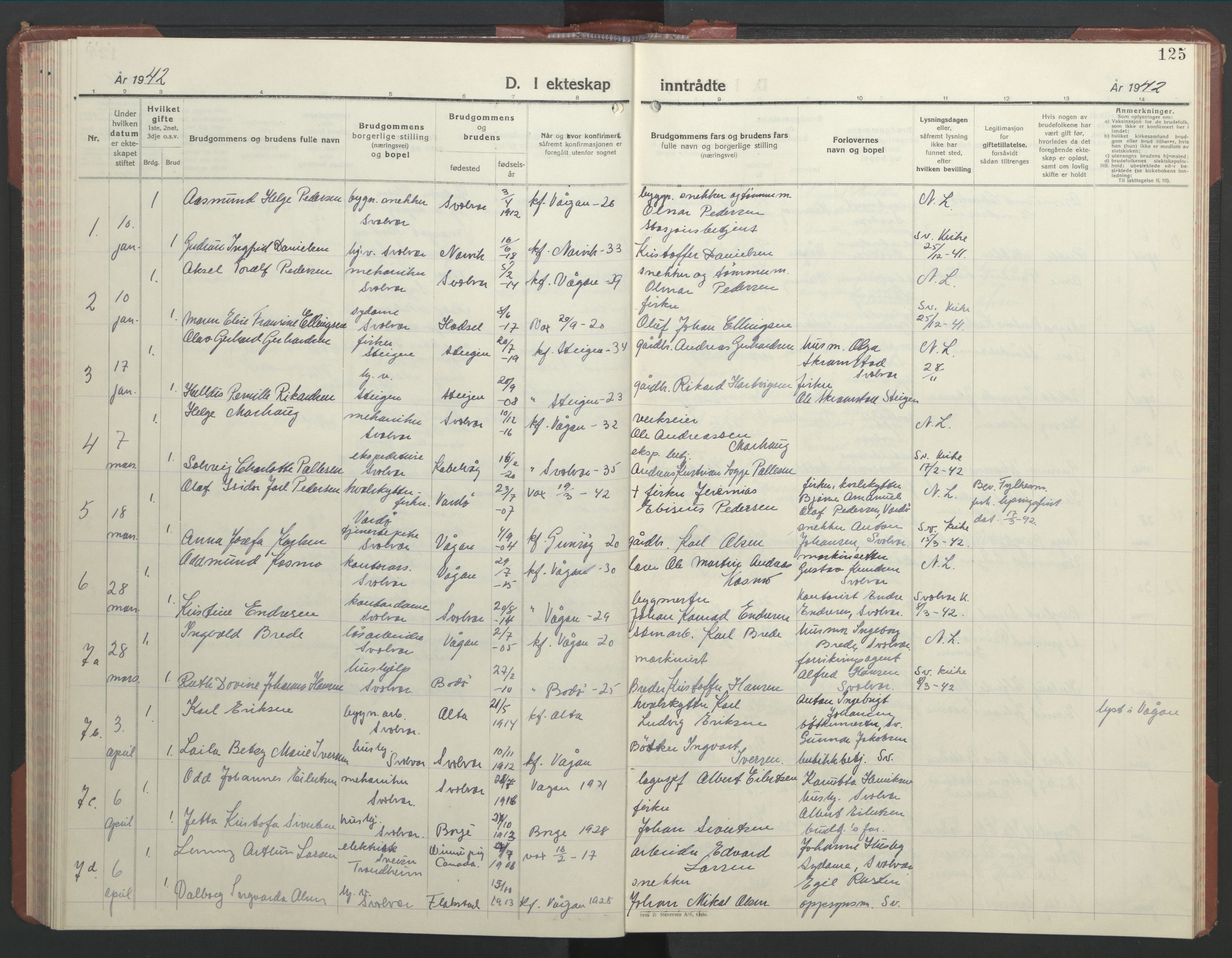 Ministerialprotokoller, klokkerbøker og fødselsregistre - Nordland, AV/SAT-A-1459/877/L1118: Klokkerbok nr. 877C02, 1939-1950, s. 125