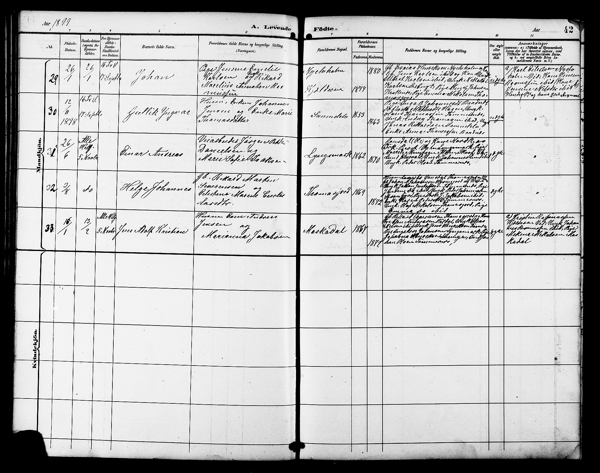 Skjervøy sokneprestkontor, AV/SATØ-S-1300/H/Ha/Hab/L0021klokker: Klokkerbok nr. 21, 1893-1910, s. 42