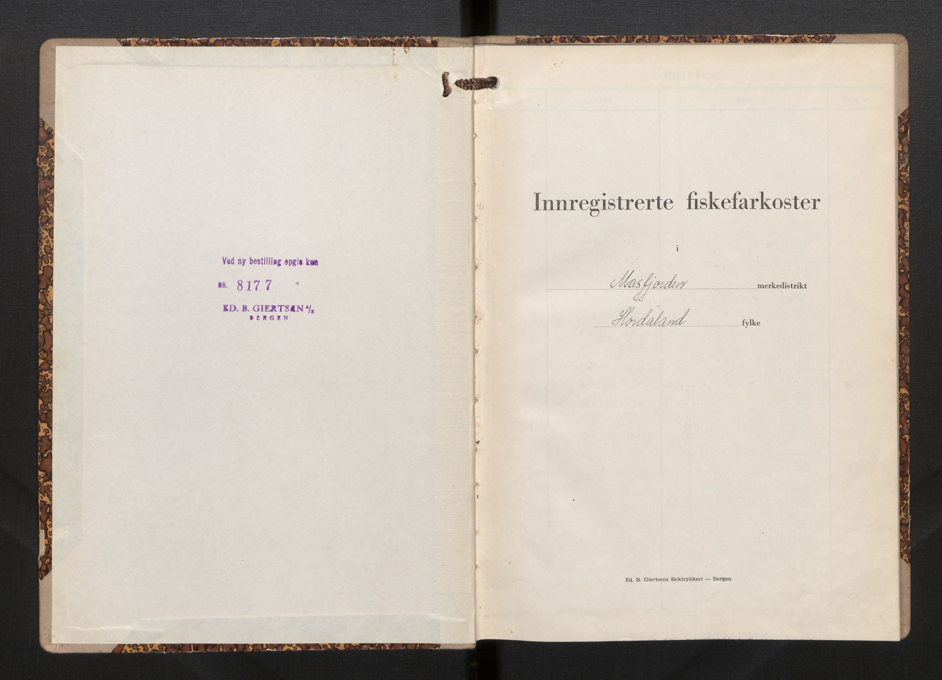 Fiskeridirektoratet - 1 Adm. ledelse - 13 Båtkontoret, AV/SAB-A-2003/I/Ia/Iah/L0090: 135.0831/2 Merkeprotokoll - Masfjorden, 1951-1957
