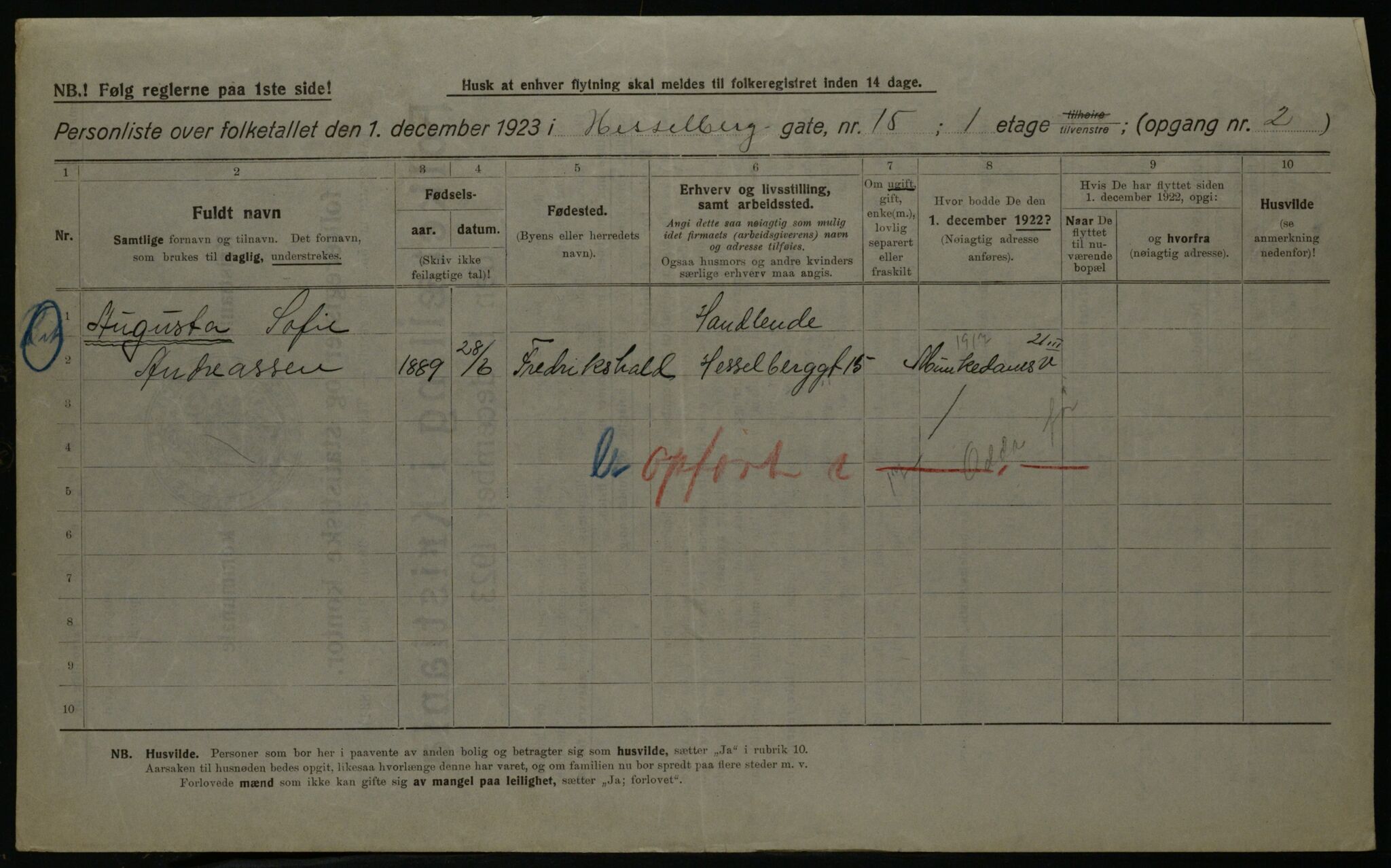 OBA, Kommunal folketelling 1.12.1923 for Kristiania, 1923, s. 44954