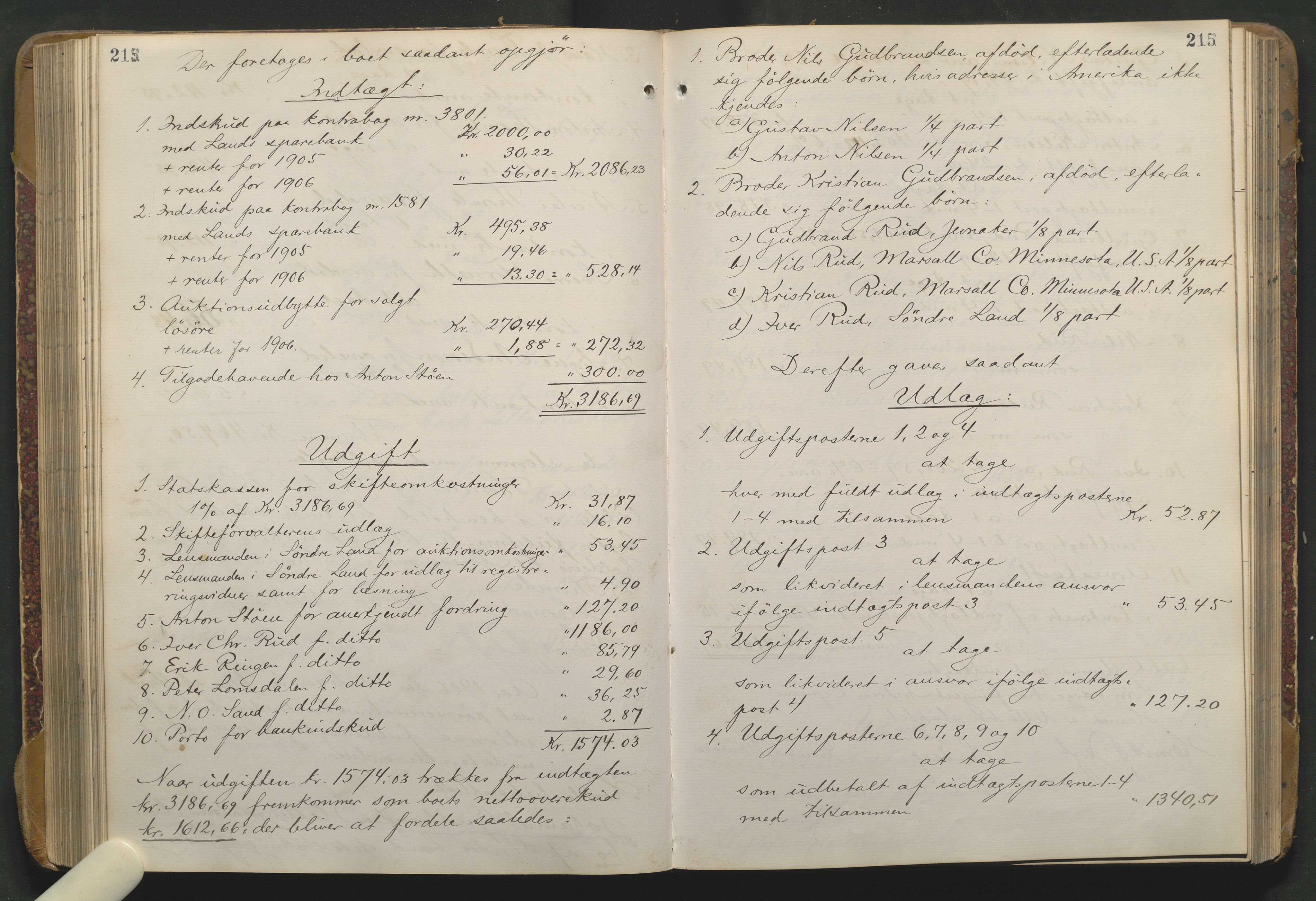 Hadeland og Land tingrett, SAH/TING-010/J/Jd/L0004: Skifteutlodningsprotokoll, 1900-1913, s. 215