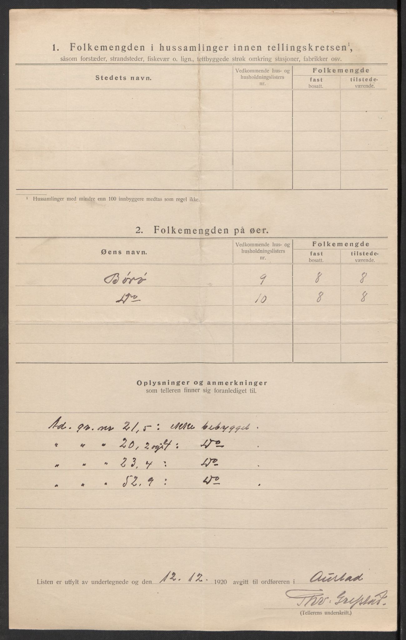 SAK, Folketelling 1920 for 1031 Austad herred, 1920, s. 22