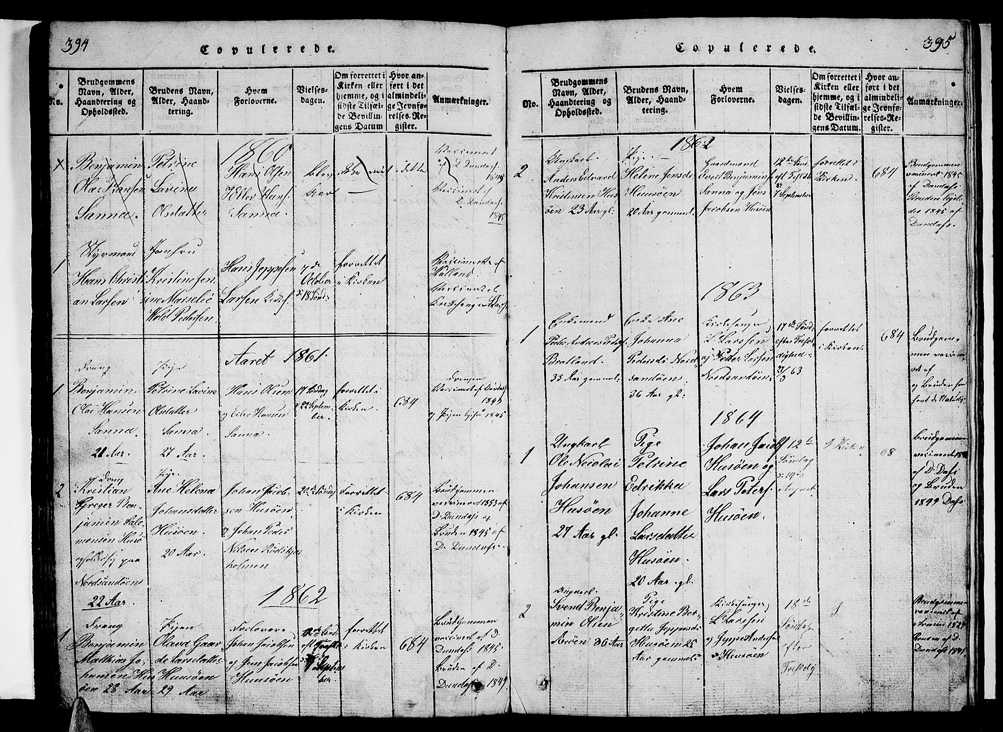 Ministerialprotokoller, klokkerbøker og fødselsregistre - Nordland, AV/SAT-A-1459/840/L0581: Klokkerbok nr. 840C01, 1820-1873, s. 394-395