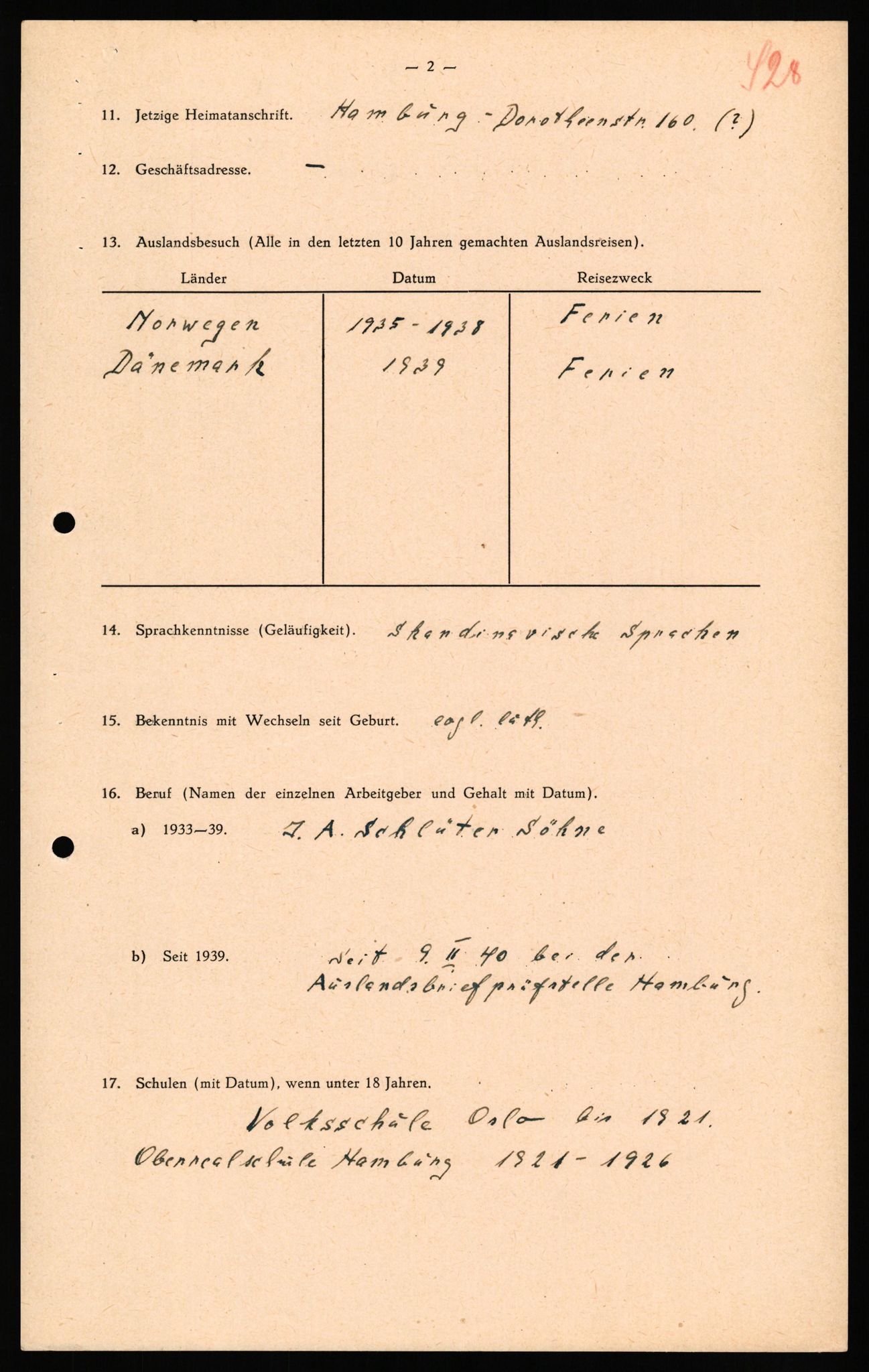 Forsvaret, Forsvarets overkommando II, AV/RA-RAFA-3915/D/Db/L0031: CI Questionaires. Tyske okkupasjonsstyrker i Norge. Tyskere., 1945-1946, s. 205