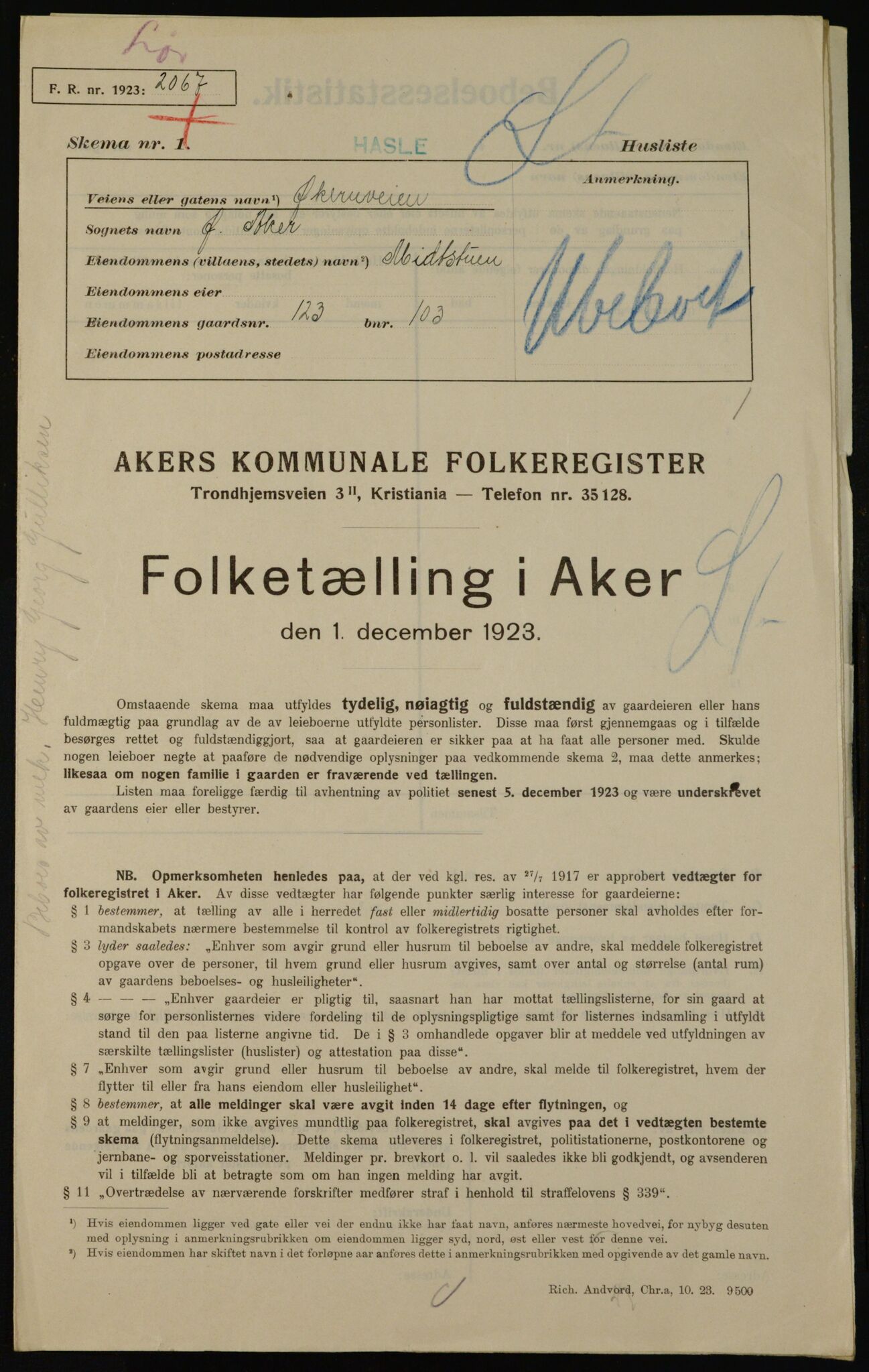 , Kommunal folketelling 1.12.1923 for Aker, 1923, s. 35611