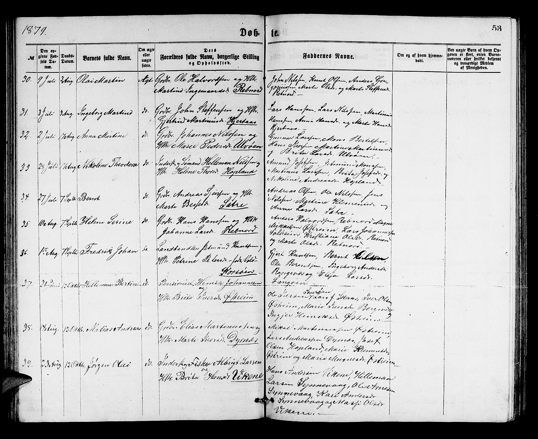 Lindås Sokneprestembete, AV/SAB-A-76701/H/Hab/Habc/L0002: Klokkerbok nr. C 2, 1868-1885, s. 53