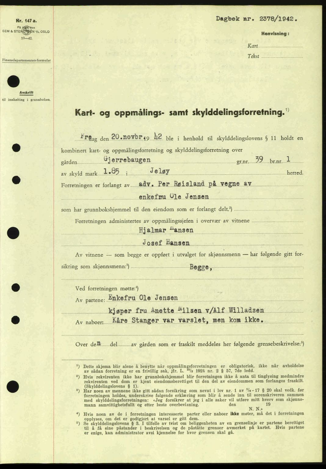 Moss sorenskriveri, SAO/A-10168: Pantebok nr. A10, 1942-1943, Dagboknr: 2378/1942