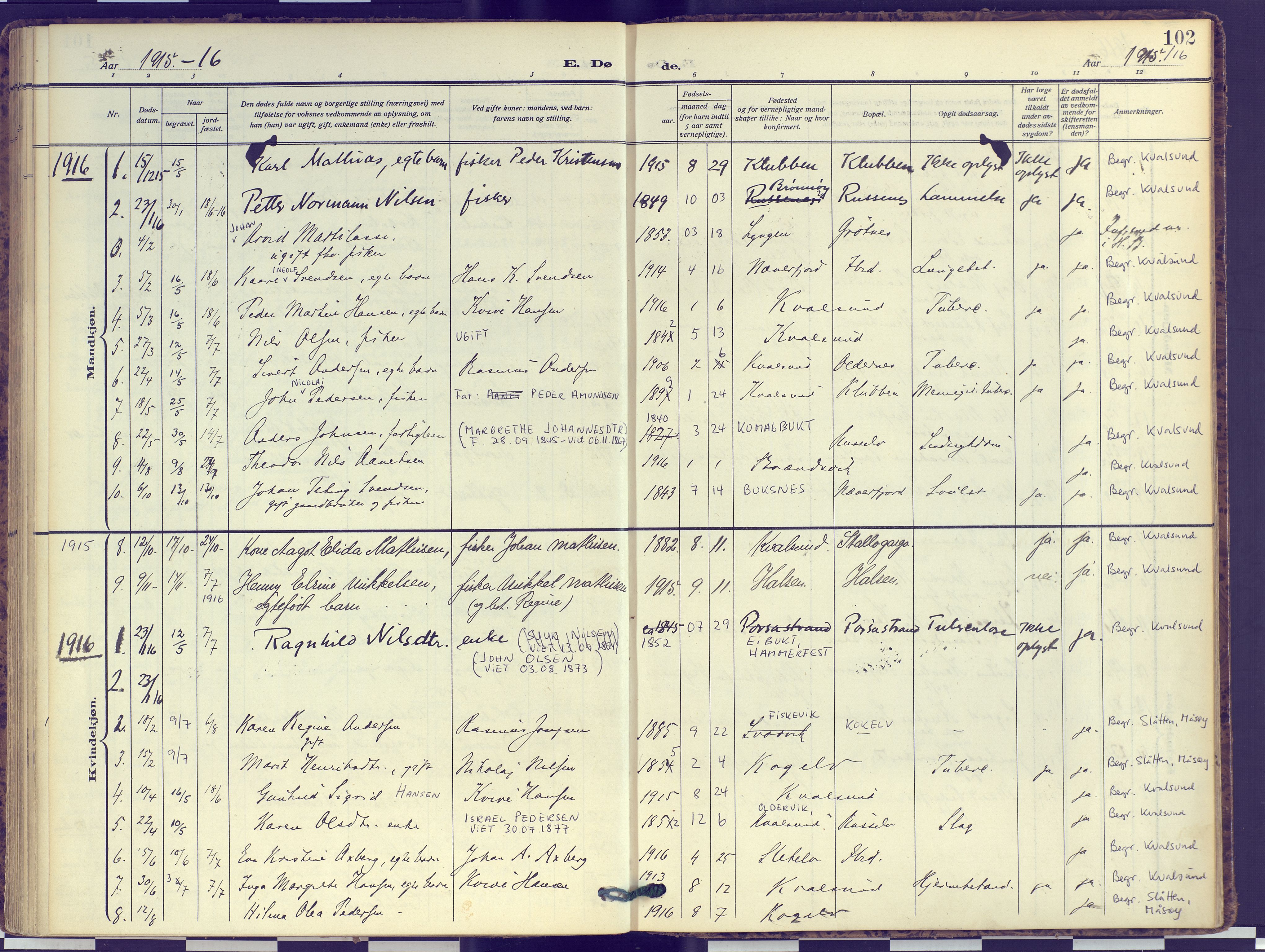 Hammerfest sokneprestkontor, AV/SATØ-S-1347/H/Ha/L0016.kirke: Ministerialbok nr. 16, 1908-1923, s. 102