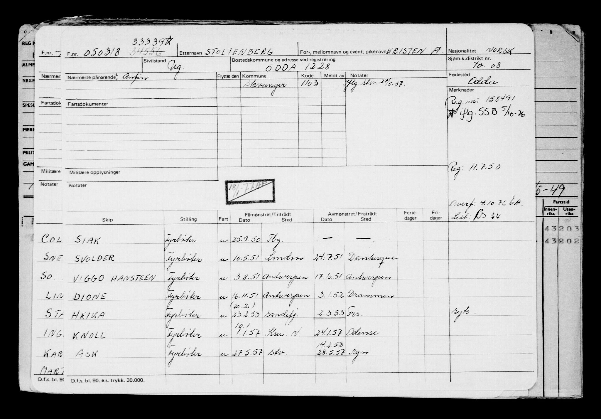 Direktoratet for sjømenn, AV/RA-S-3545/G/Gb/L0156: Hovedkort, 1918, s. 85